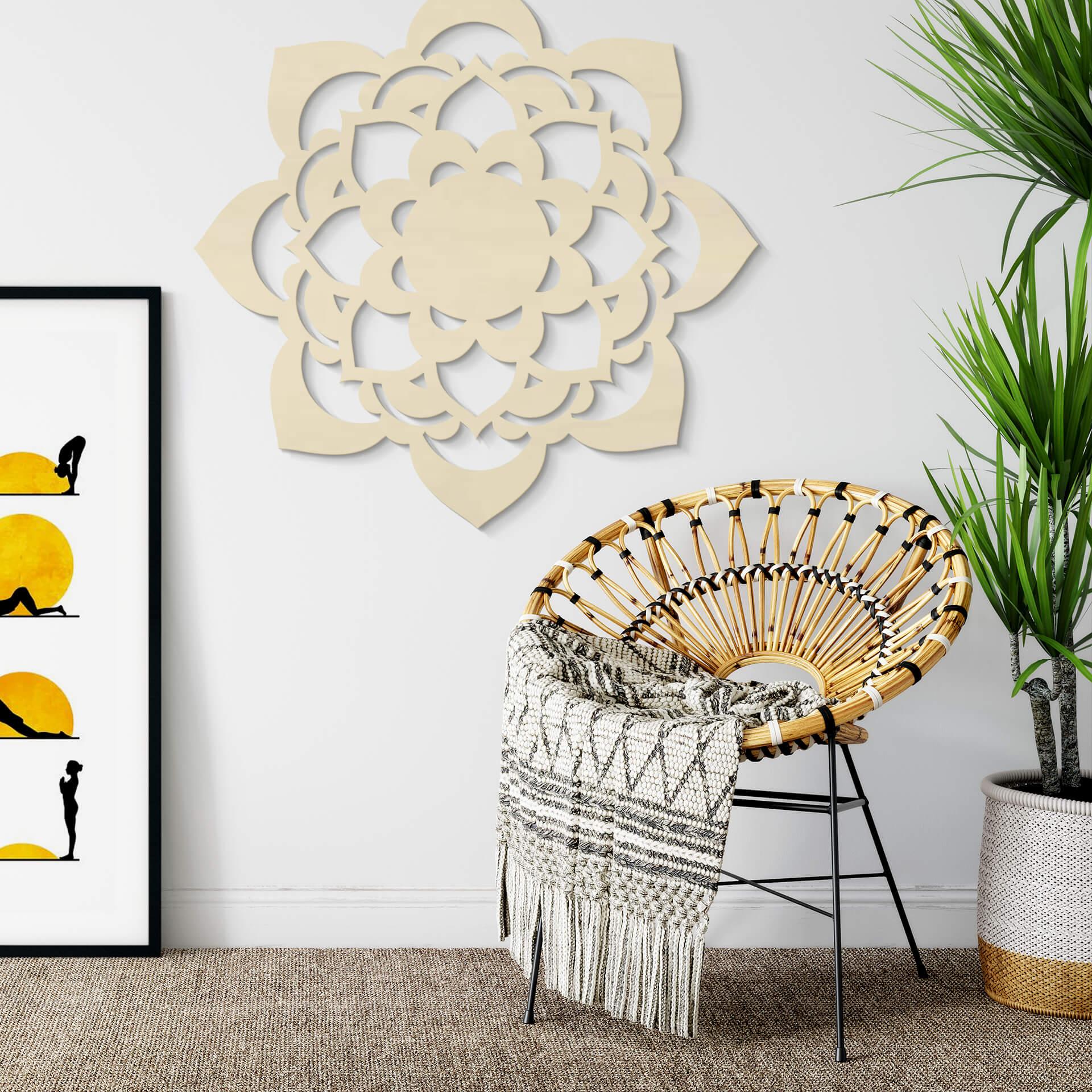 Décoration murale en bois placage de peuplier - Lotus Mandala