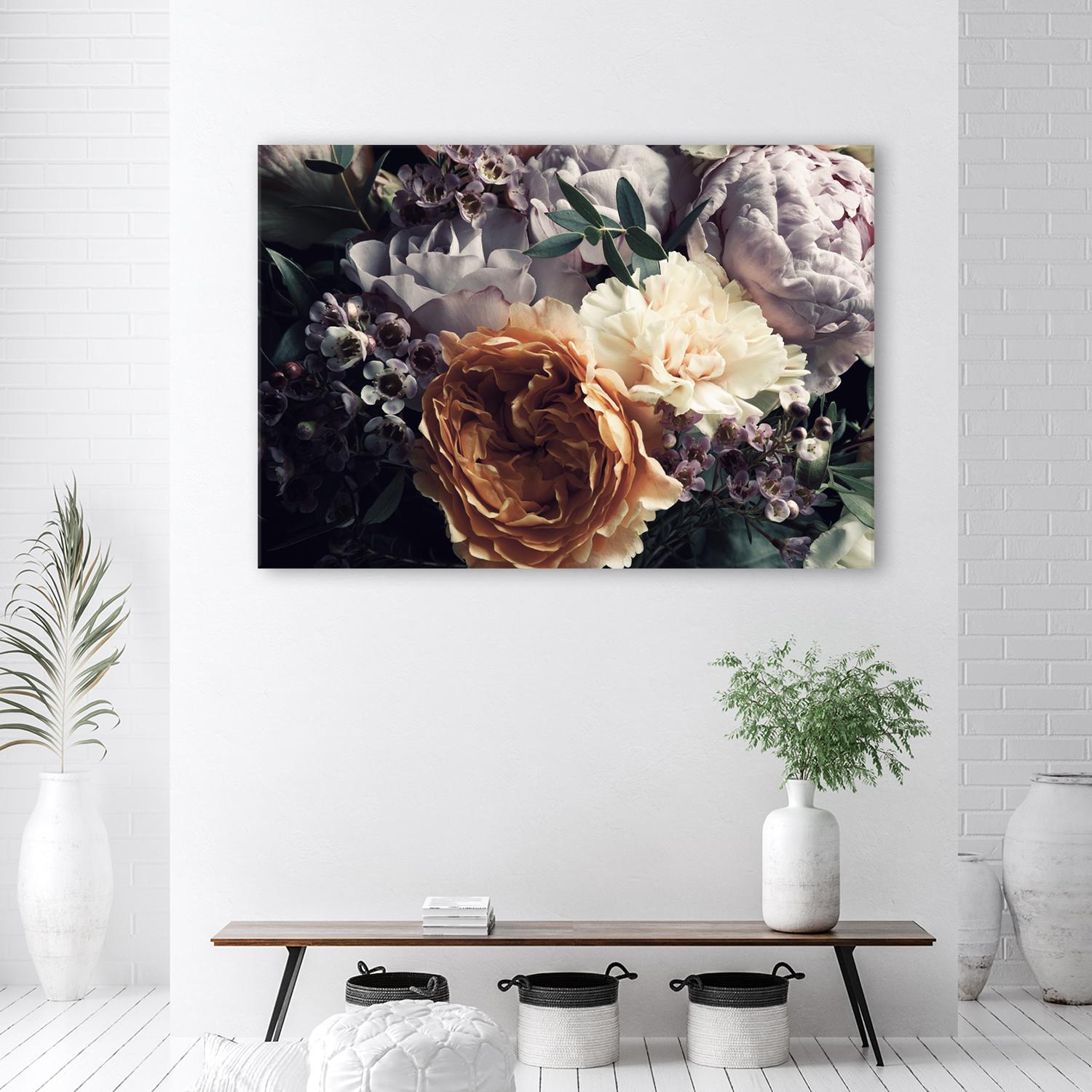 Canvasbillede, Pastel pæonblomst buket