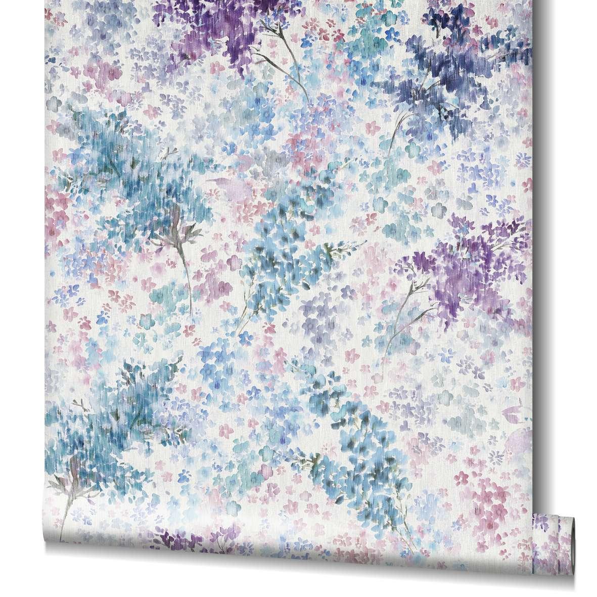 Behang met patroon, vlies bloemen behang Flora wit, blauw