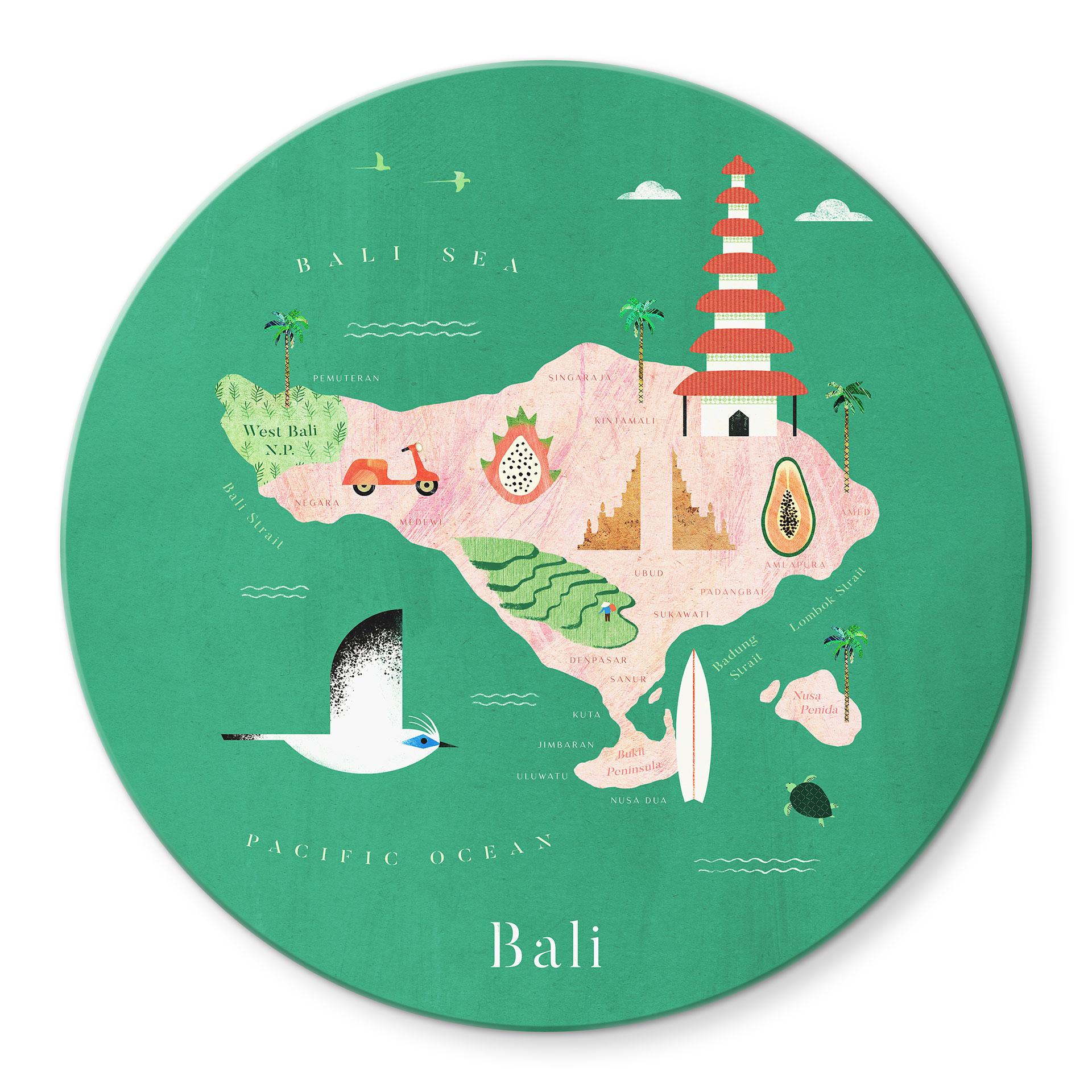 Glasbillede - Kort over Bali - Rivers