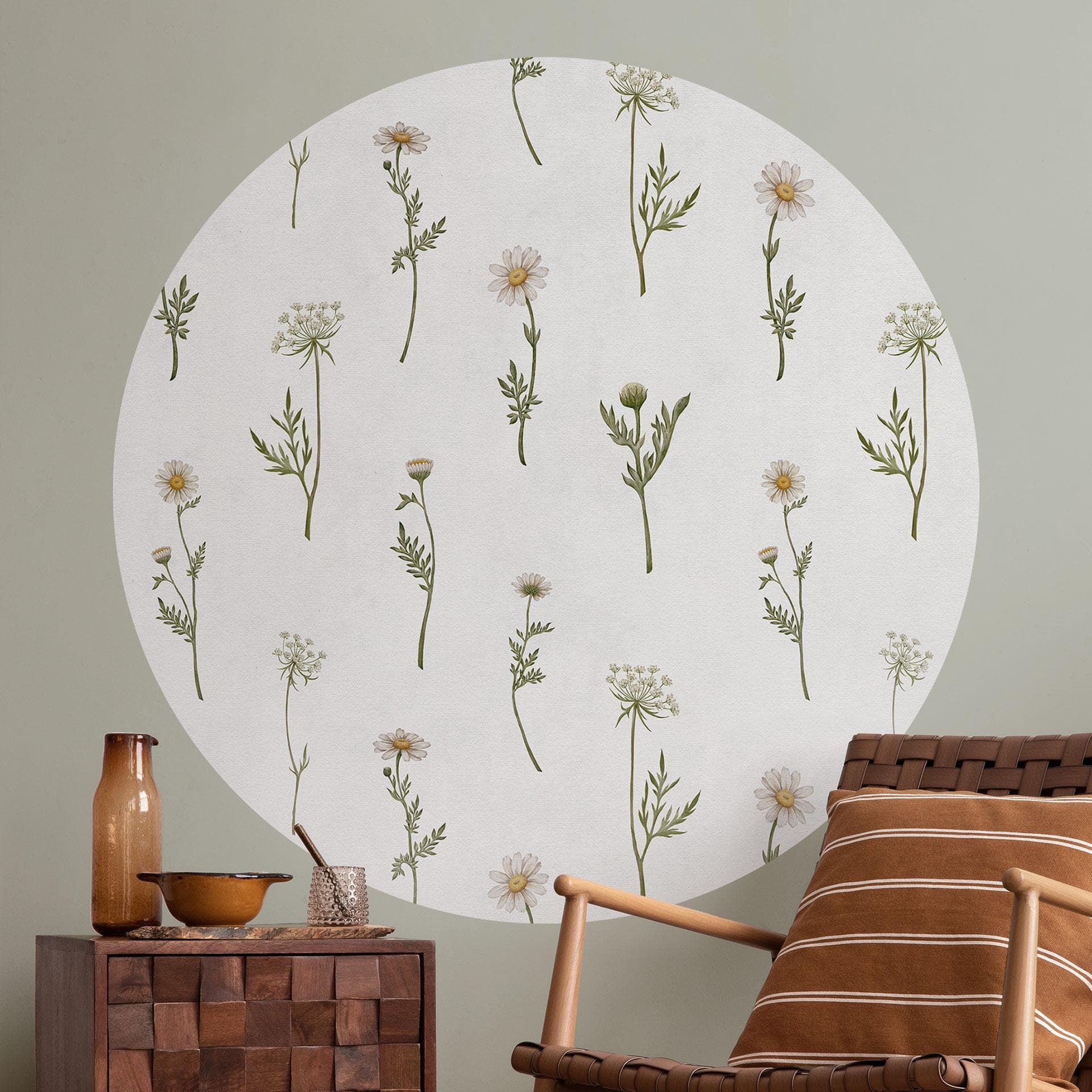 Wallsticker engromantik med markblomster - Kikki Belle - Rund