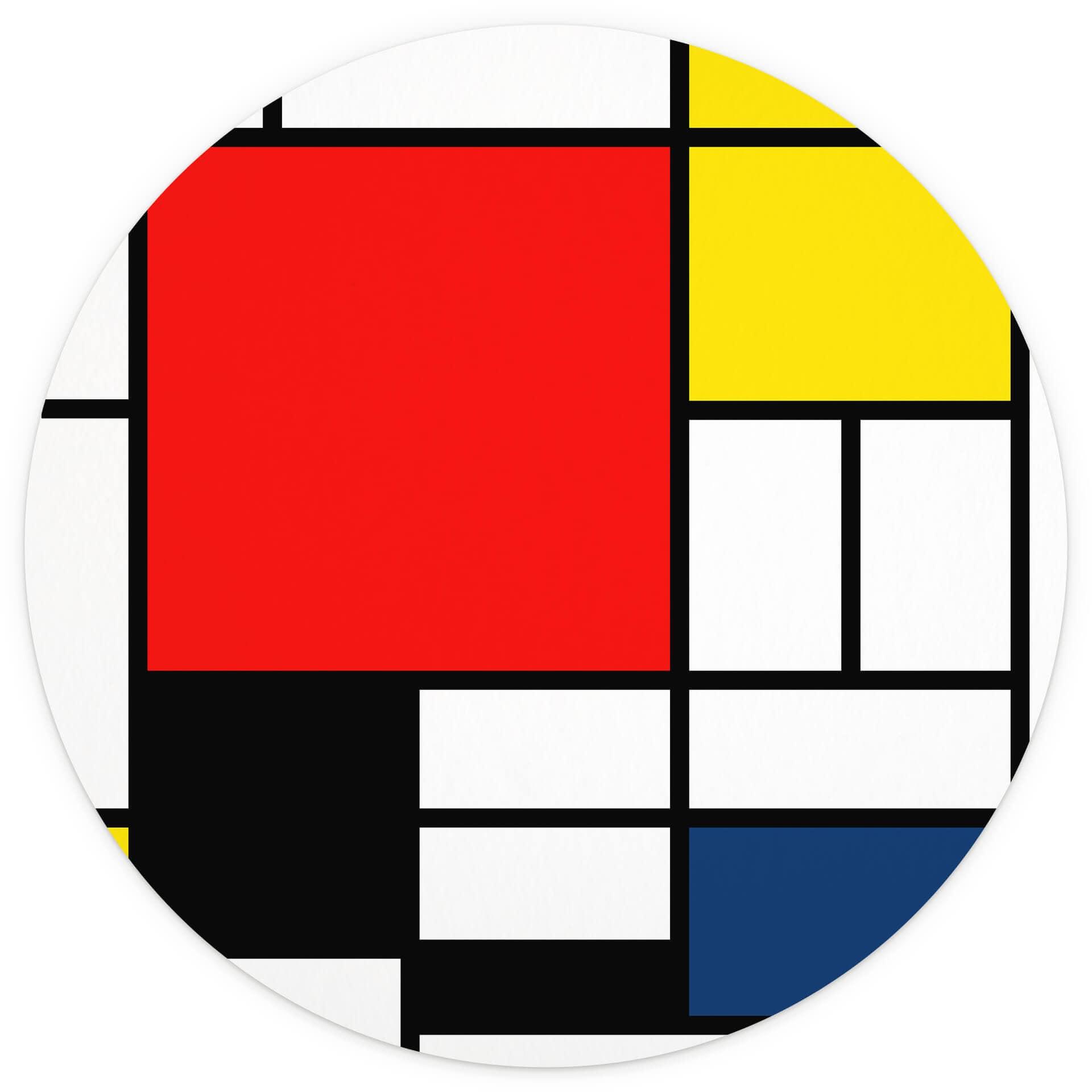 Behangcirkel Mondriaan - Compositie met Rood Geel Blauw en Zwart - vliesbehang/zelfklevend vliesbeha