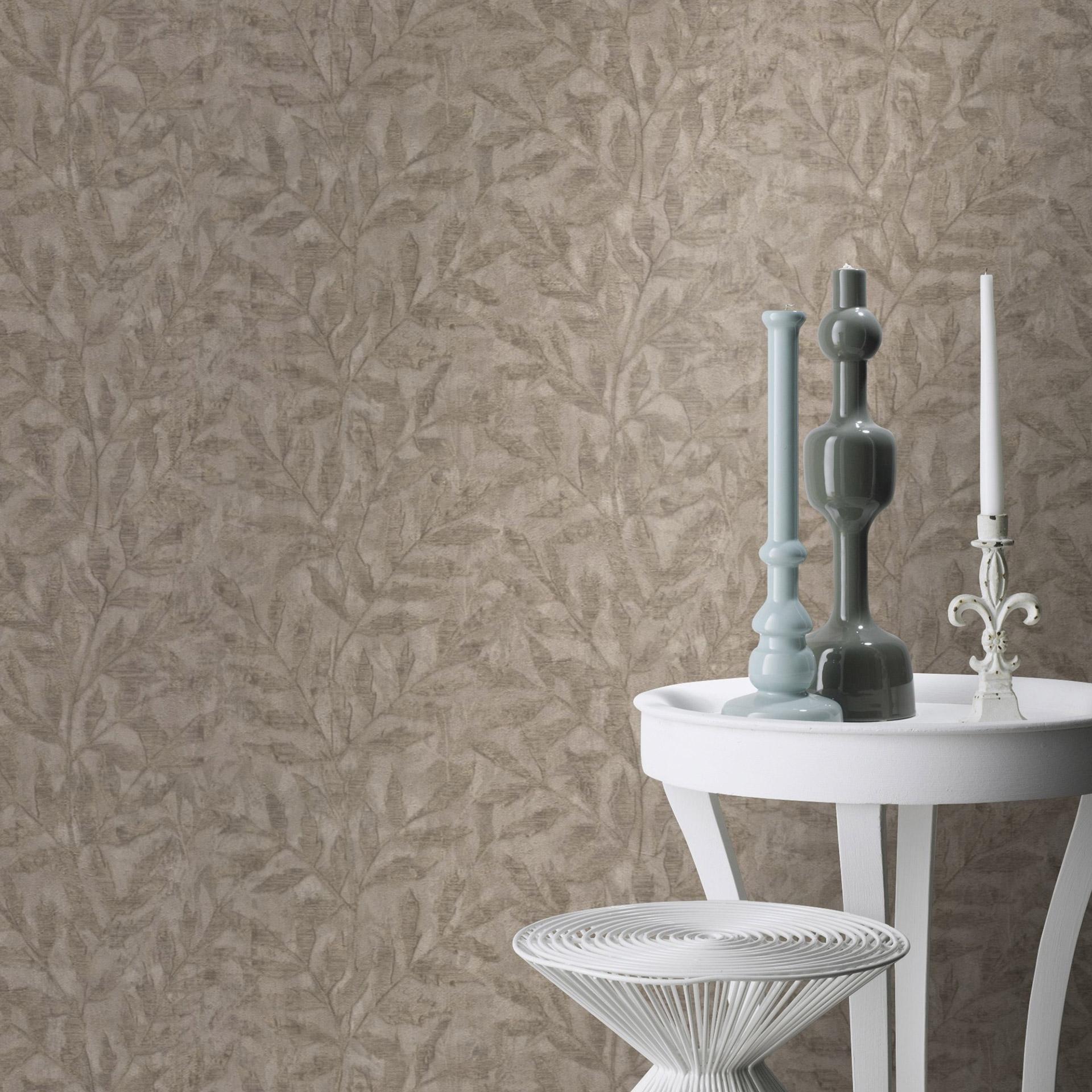 Bladtapet, non-woven tapet Factory V brun