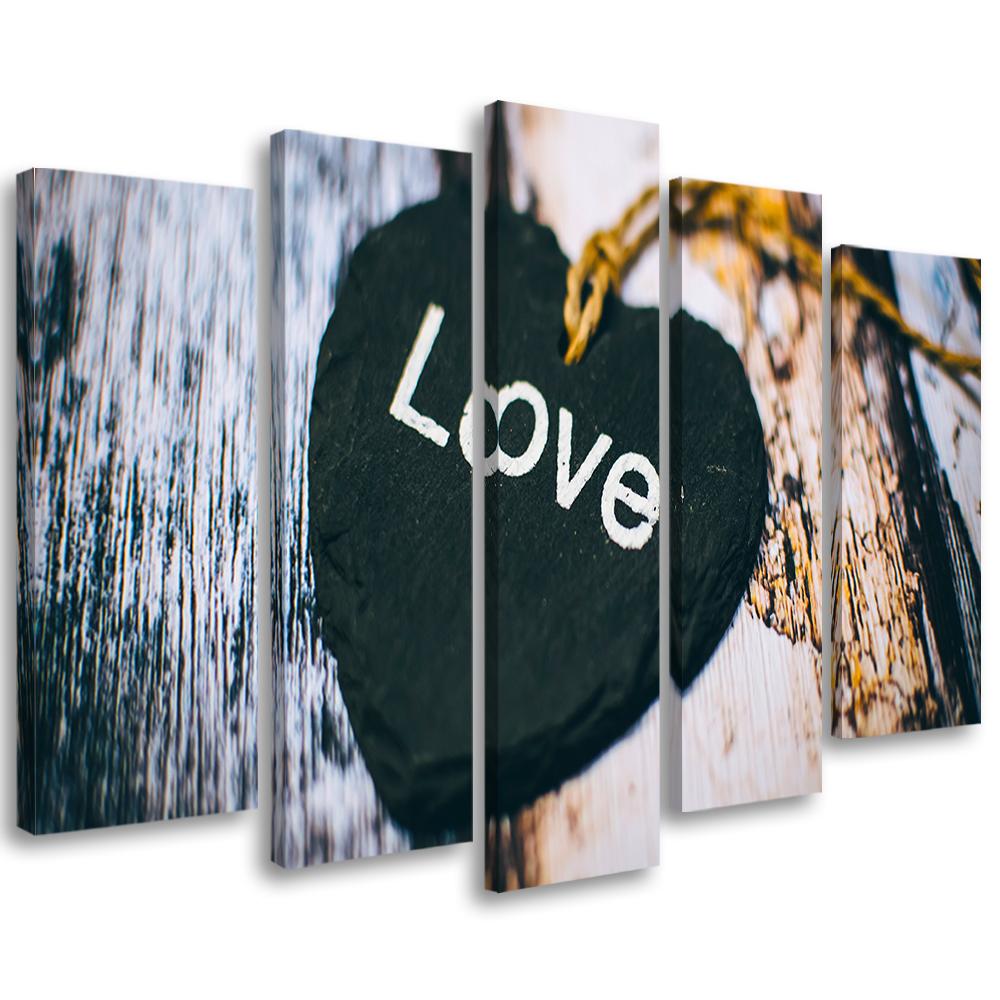 5 stykke lærredstryk Heart Wood Love Shabby