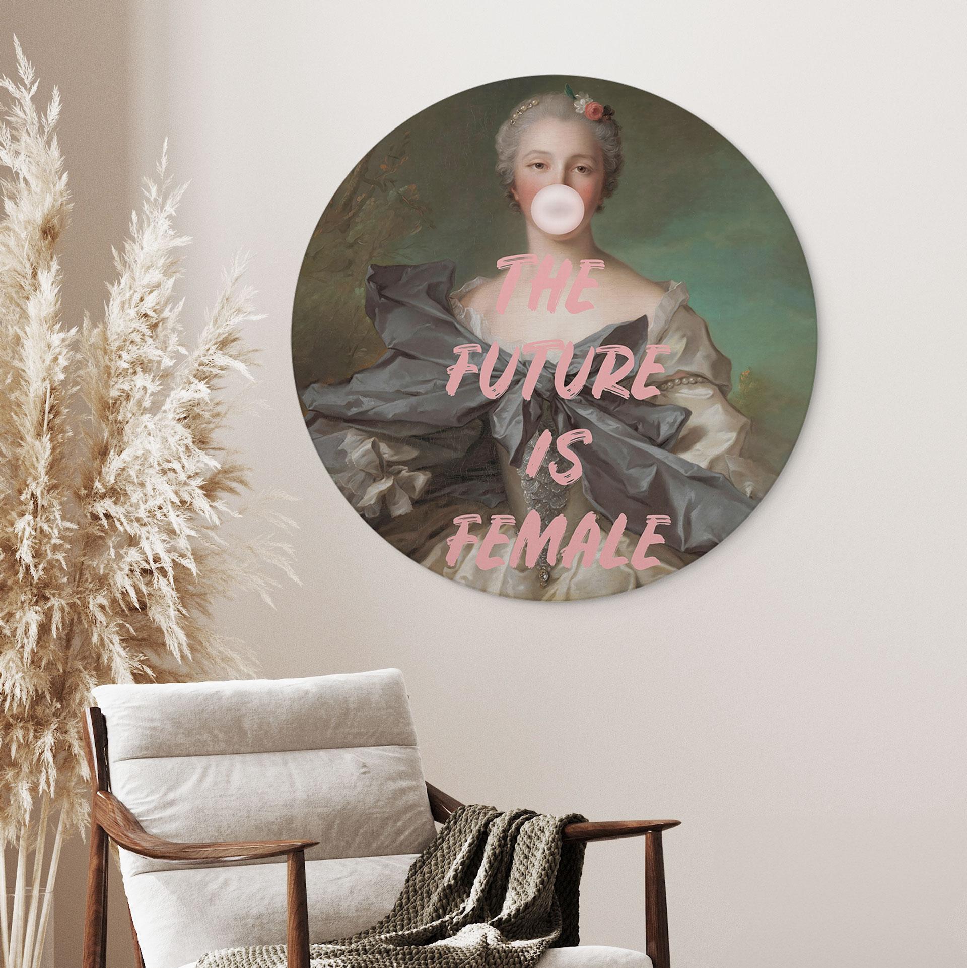 Billede Fremtiden er kvindelig - Grace Digital Art - rund – print på aluminium (Alu-Dibond)