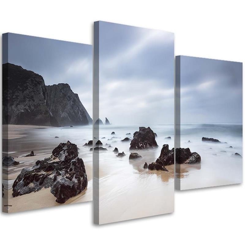 Lærredstryk 3 stykker, Sea Rocks Sky