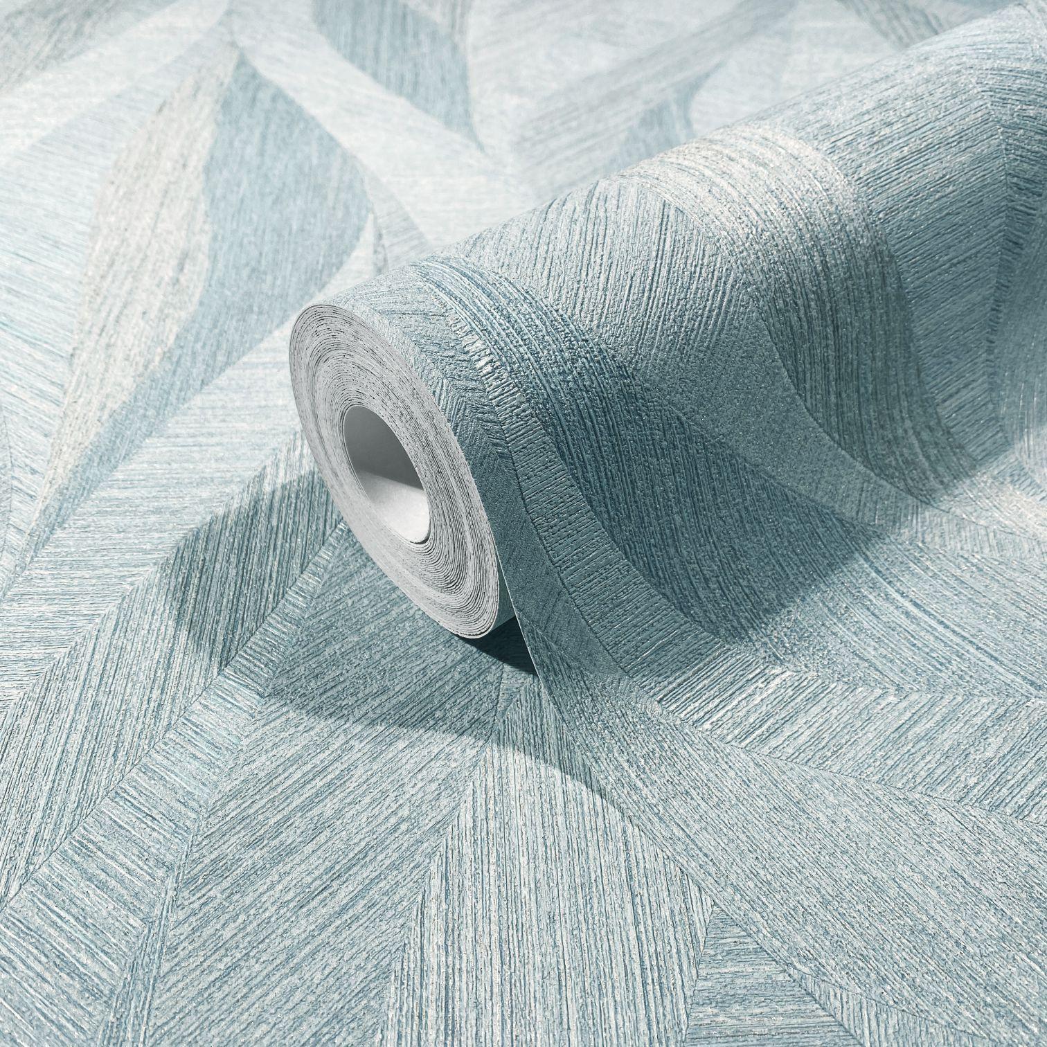 Vliesbehang in artistieke golflook en blauwe golf
