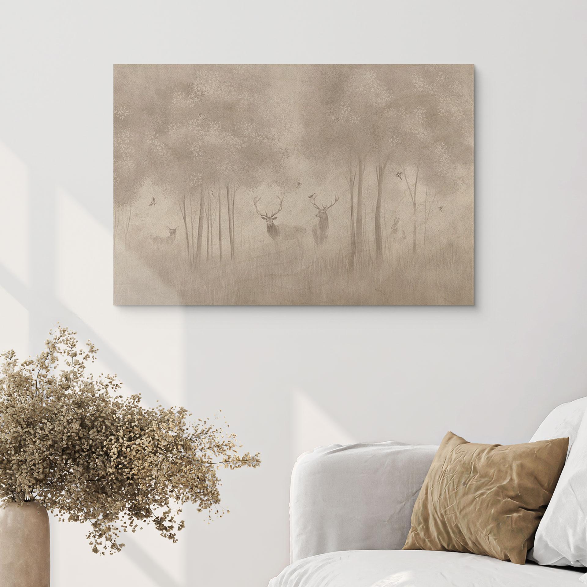 Houten Wanddecoratie bos - Herten in het nevelwoud - Ms Tiff
