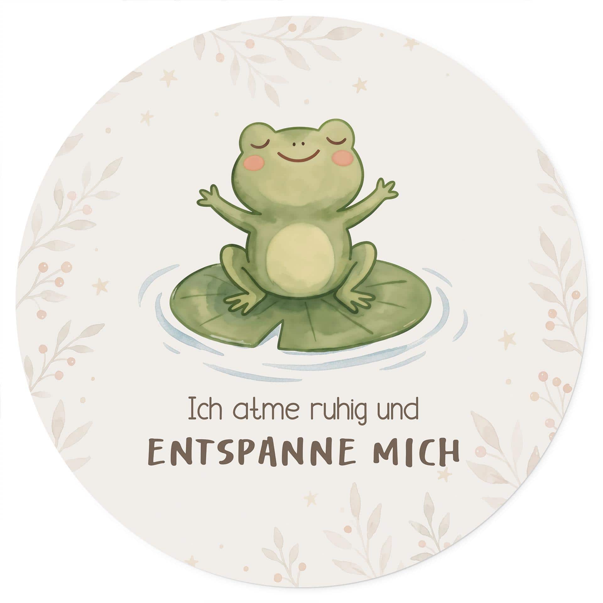 Rundes Wandtattoo mit Frosch - Selbstliebe-Spruch 'Ich atme ruhig' fürs Kinderzimmer