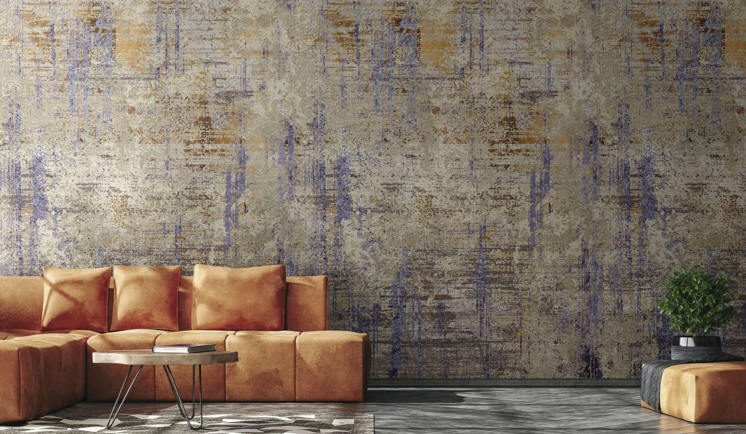 Fotomurale con textura de yeso vintage en beige con toques azules y aspecto oxidado 3,4 x 2,65 m