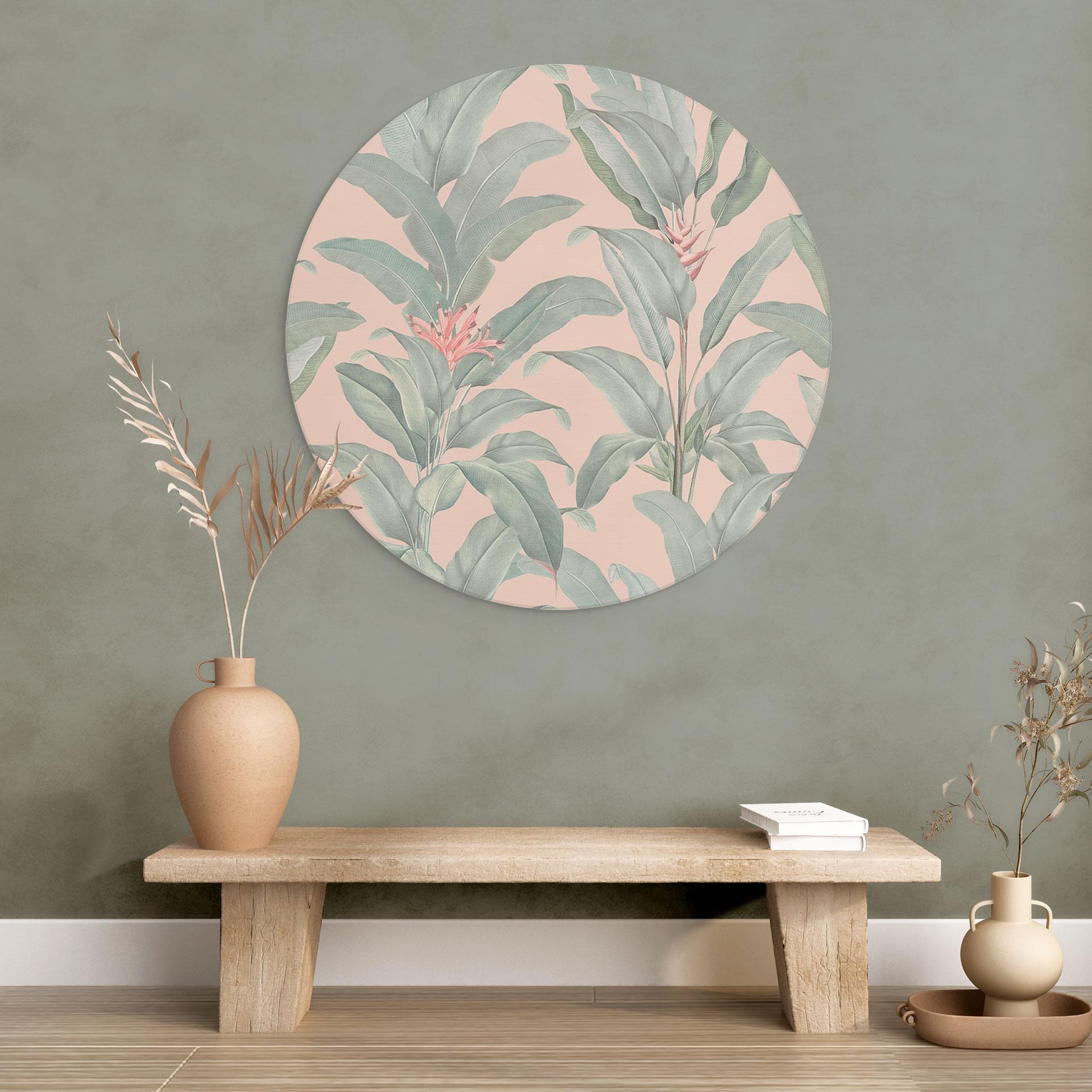 Billede Urban Jungle Tropical Leaves Pink - Bloomery Decor - rund – print på aluminium (Alu-Dibond)