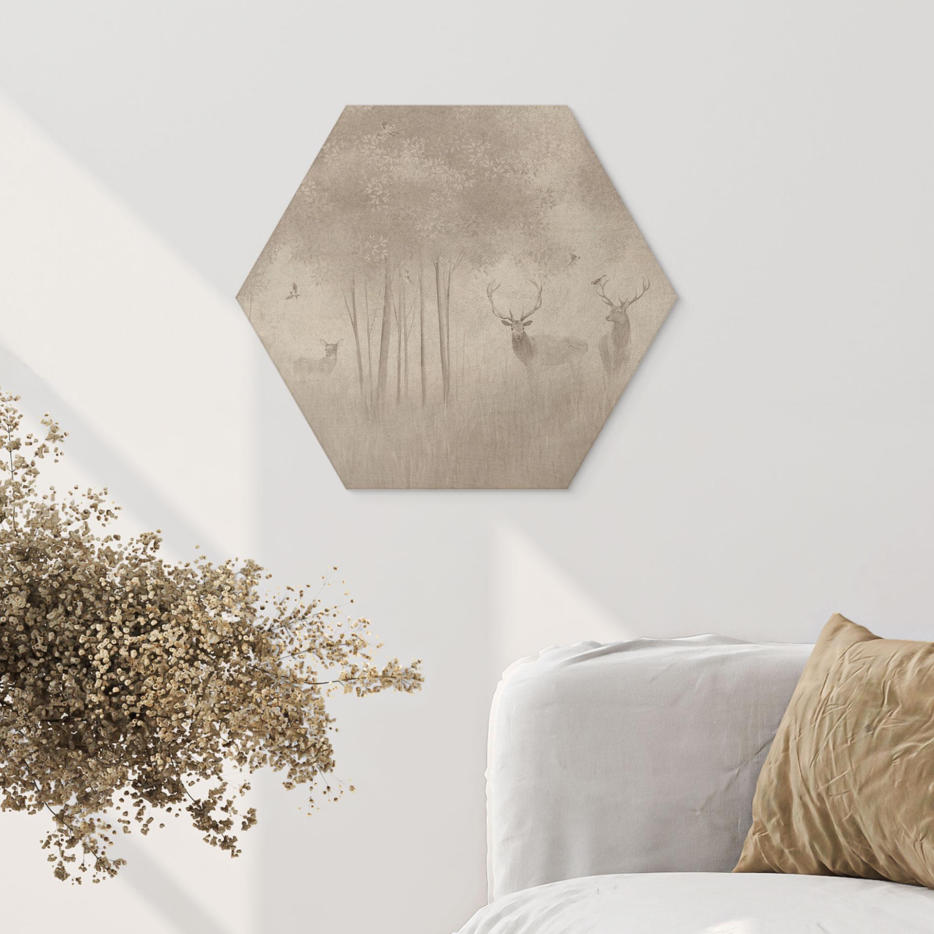 Houten Wanddecoratie hert in nevelwoud - Ms Tiff