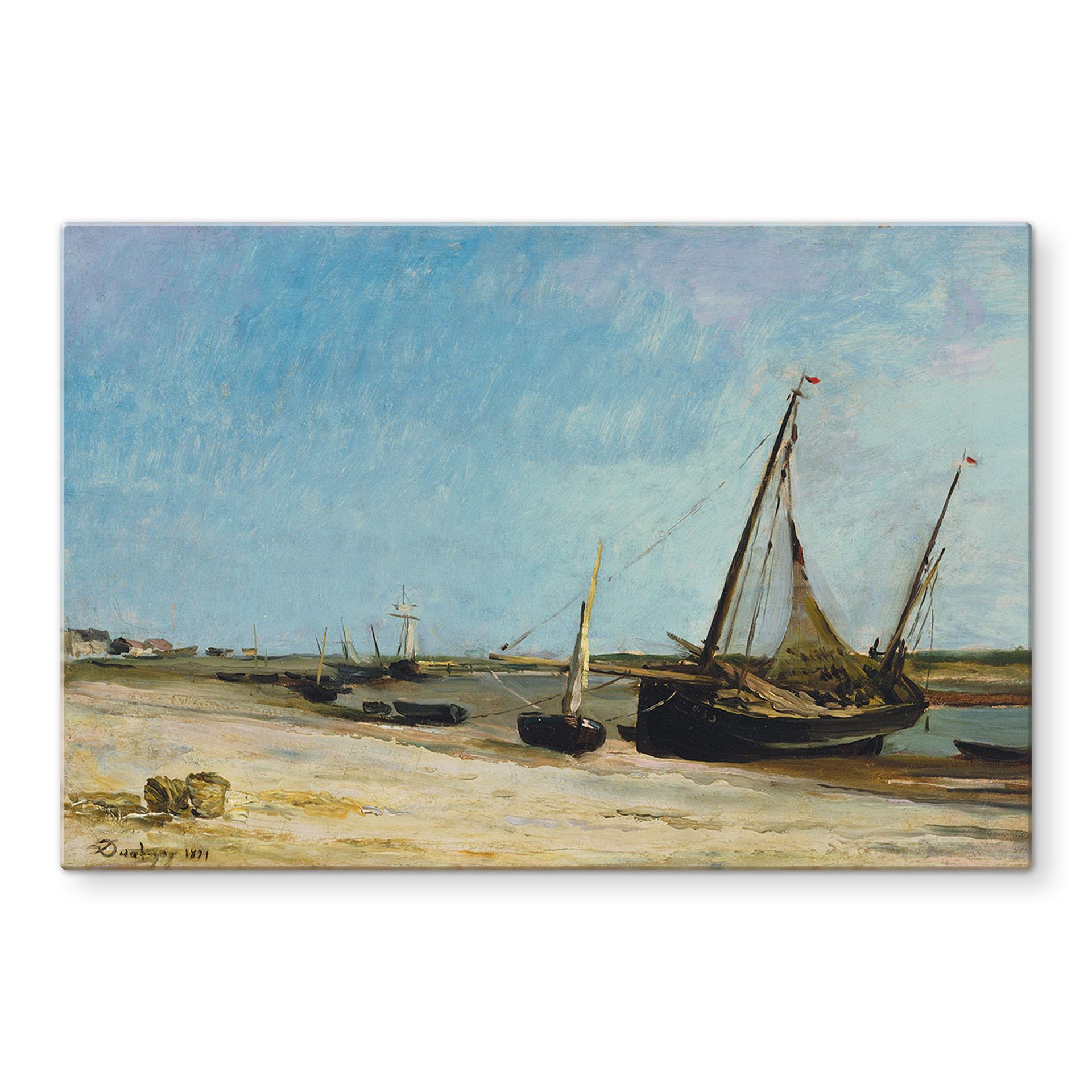 Stænkplade - Daubigny - Både ved stranden ved Étaples