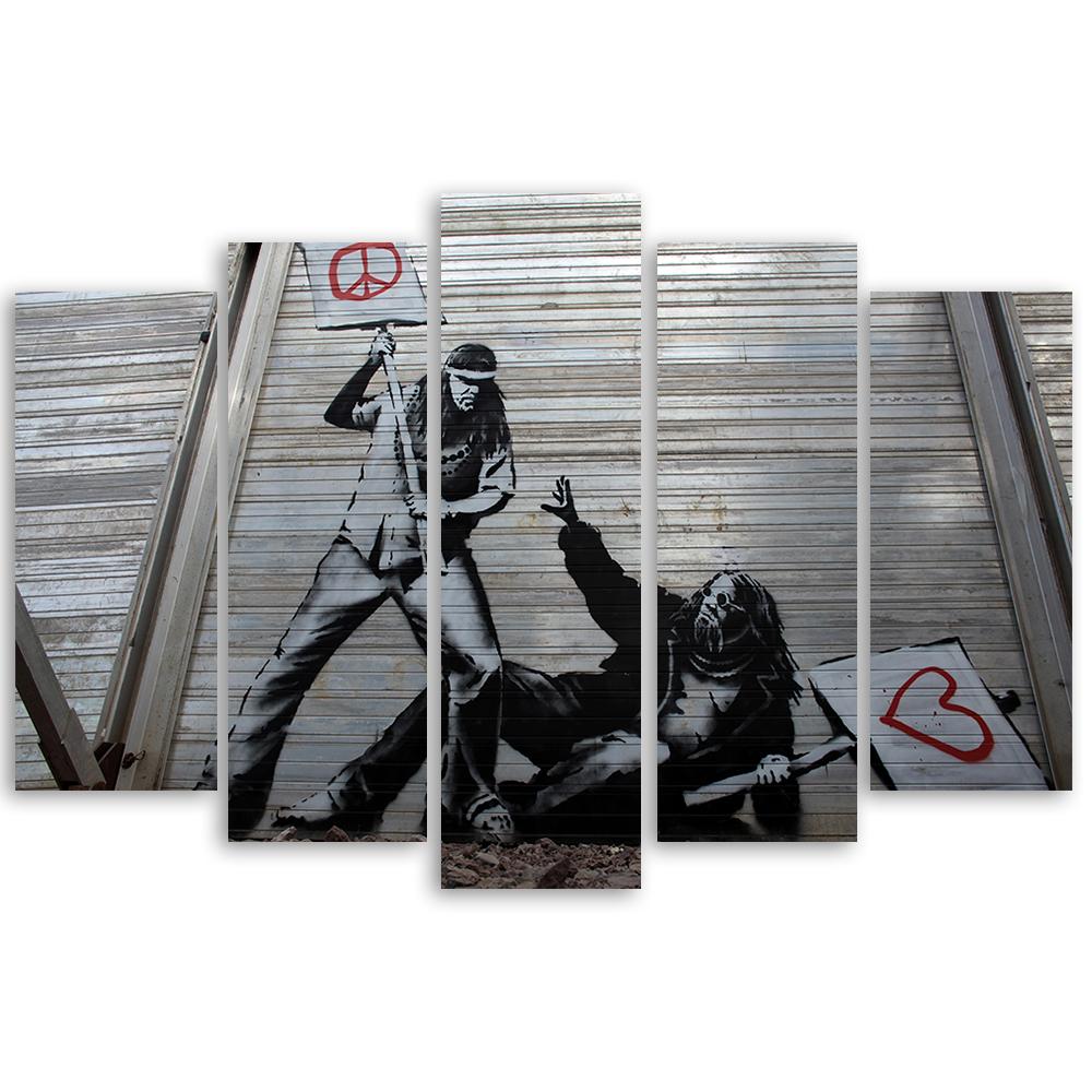 5 stykke lærredstryk, Banksy lærredstryk Street Art