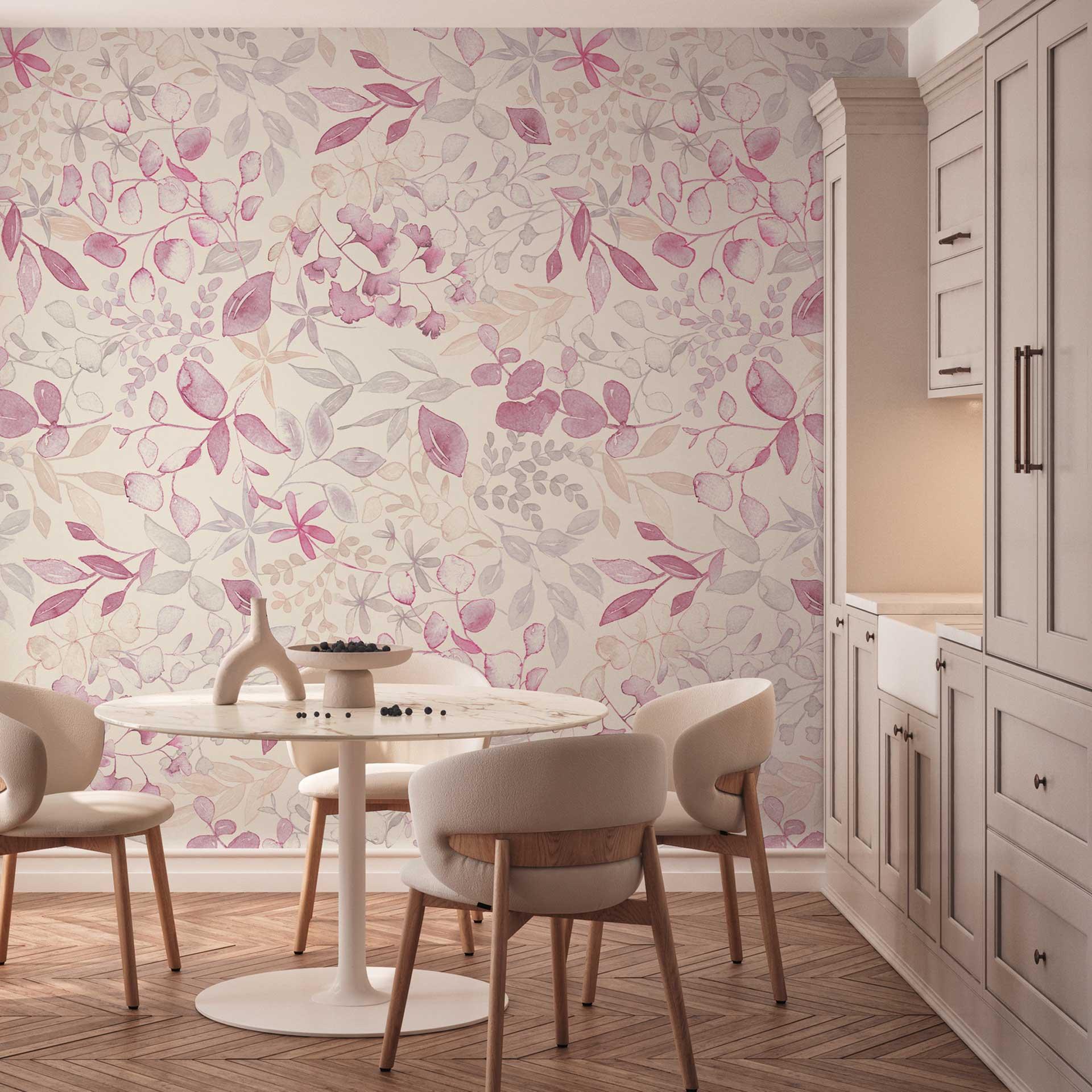 Ikke-vævet tapet med Mønster pink beige - blomstret tapet - Fototapet