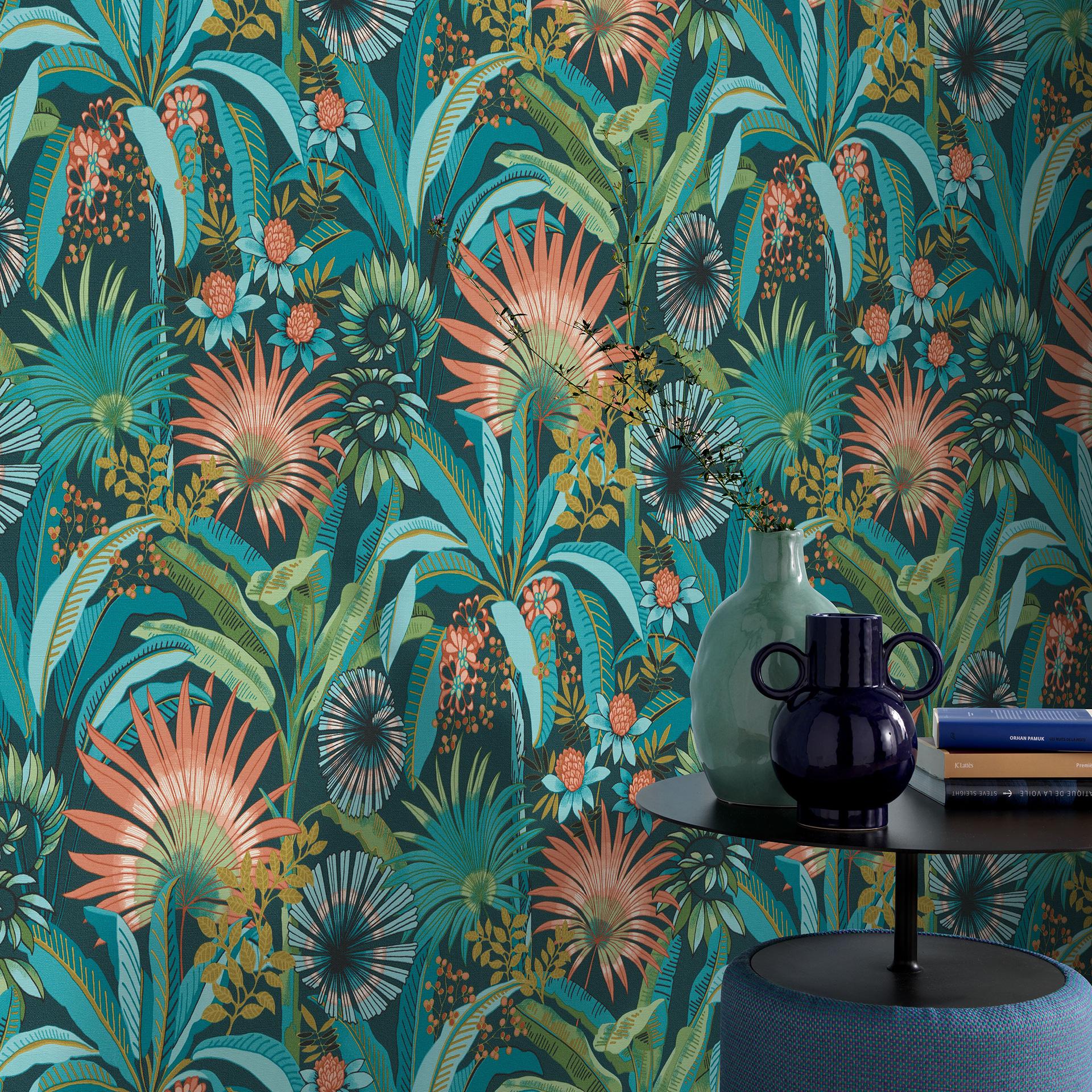 Blomstertapet, blomstertapet, Erismann Martinique turkis non-woven tapet
