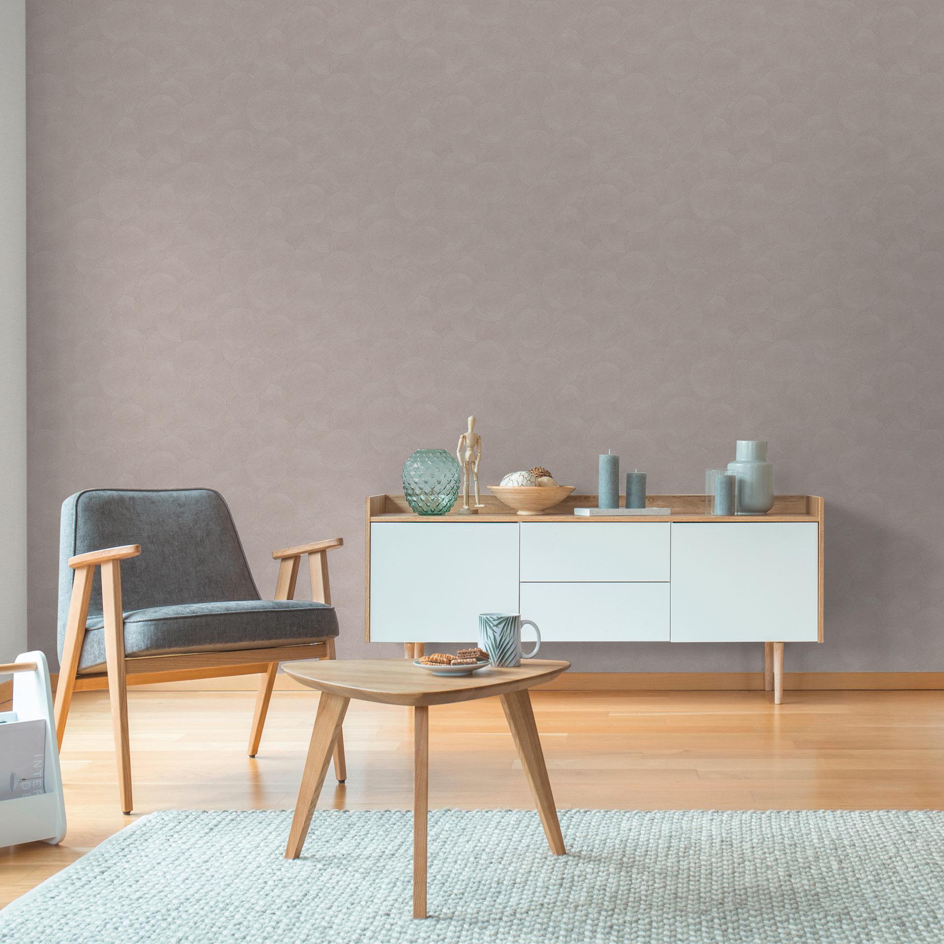 3D tapet cirkelmønster beige grå - Ikke-vævet tapet struktureret diskret moderne