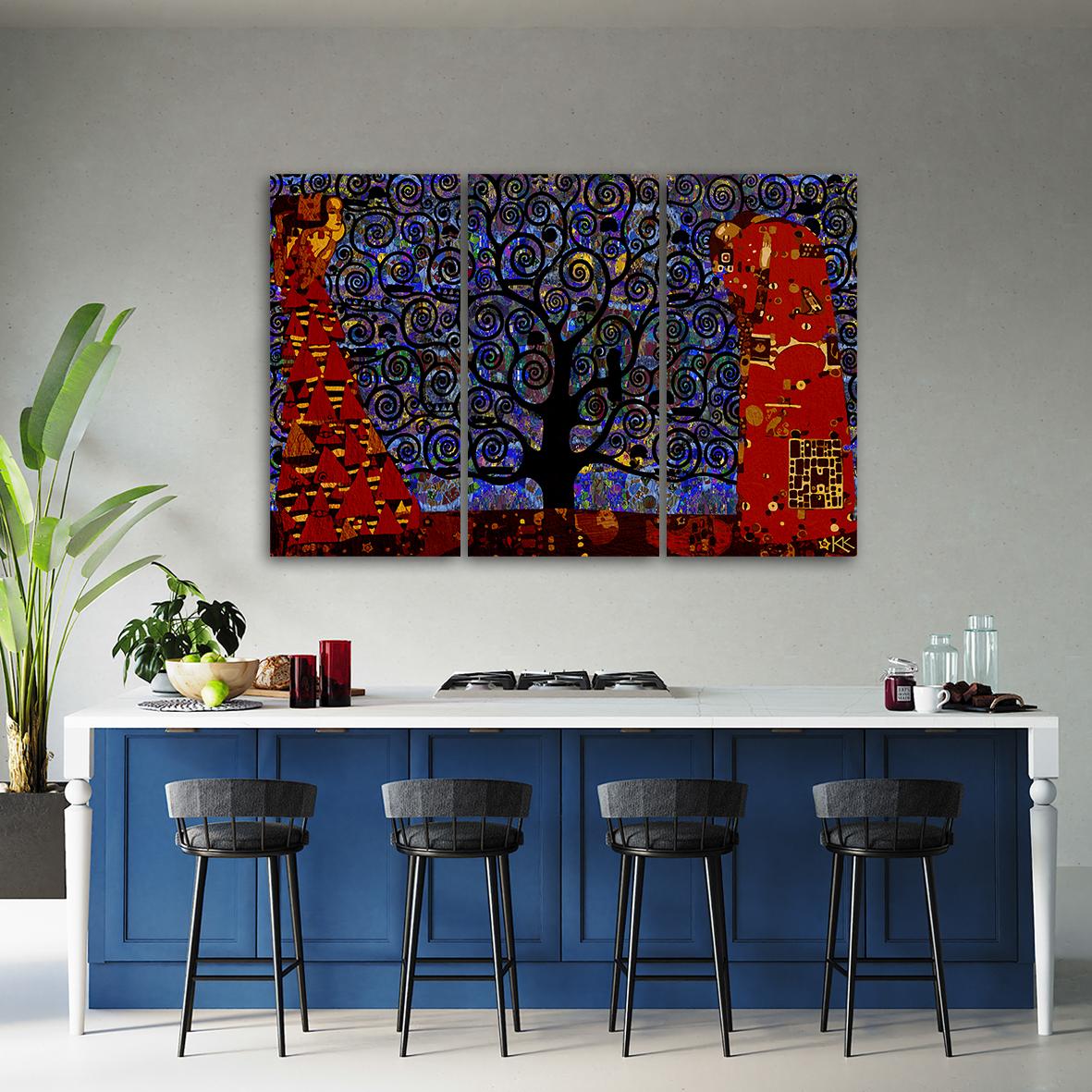 3 stykke lærredstryk Blå Tree Of Life Abstraktion