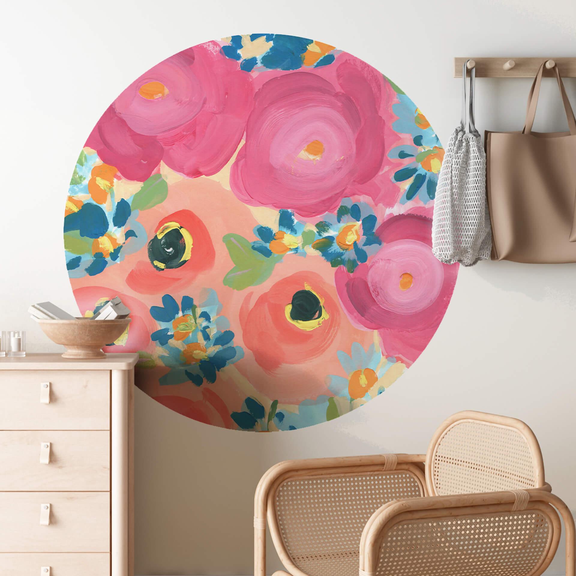 Zwara Wallsticker - Illustrerede roser og koralanemoner - Rund