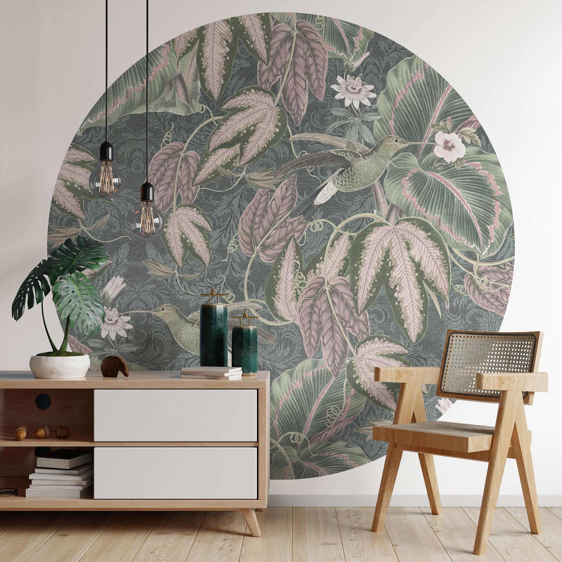 Kolibri i en tropisk skov Fototapet - Bloomery Decor - Rundt - selvklæbende/ikke-vævet