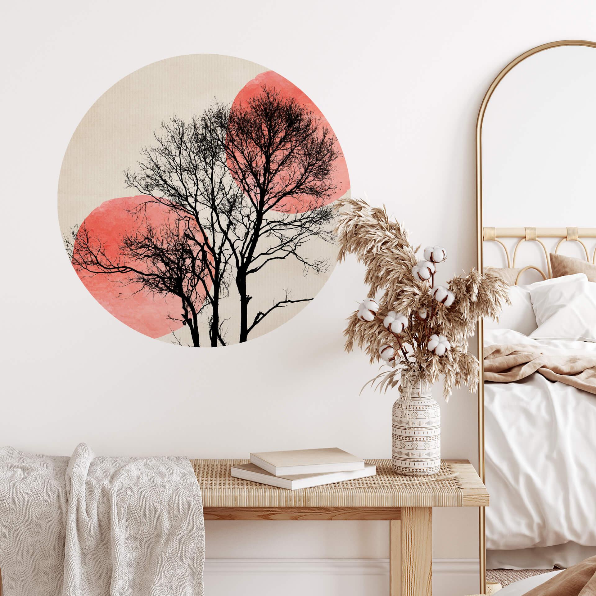 Wallsticker Kubistika - Sol og måne bag træet - Rund
