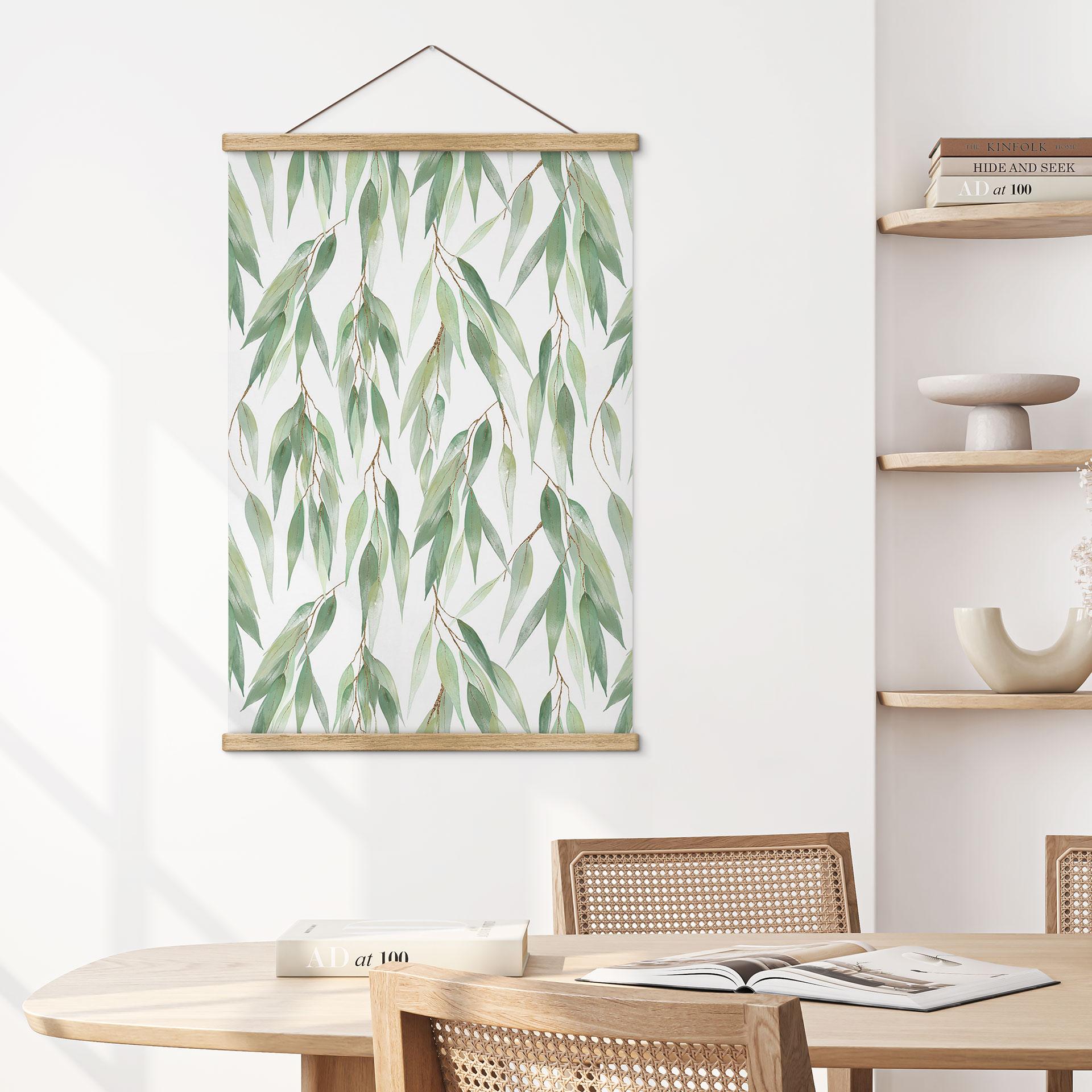 Obraz tkaniny gałęzie z zielonymi liśćmi - UN Designs