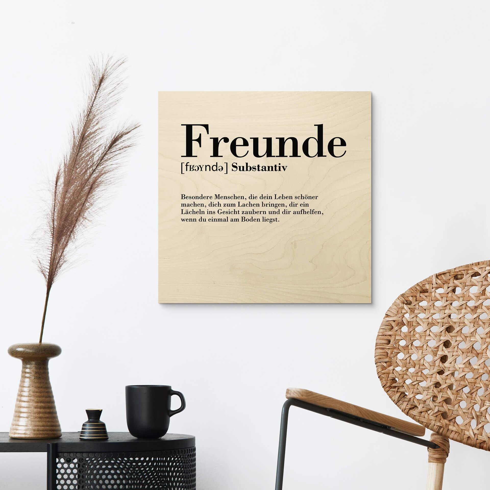 Holzbild Grammatik - Freunde - Quadratisch