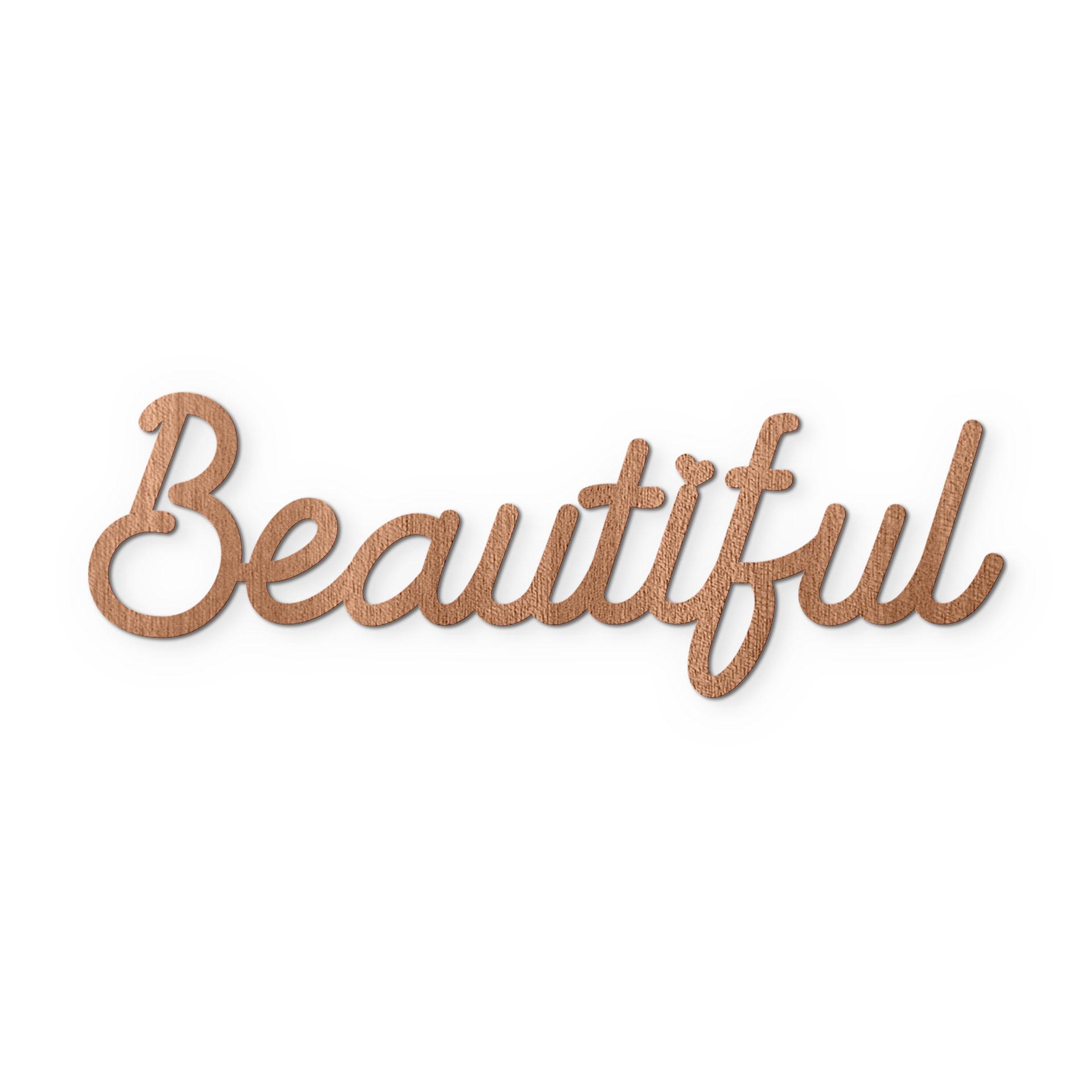 scritta 3D Beautiful - decorazione murale in legno di mogano