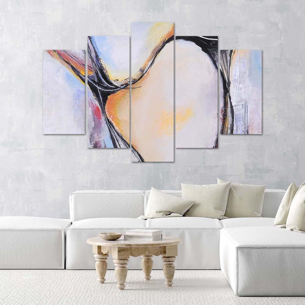 Lærred print 5 dele, abstrakt pastel beige