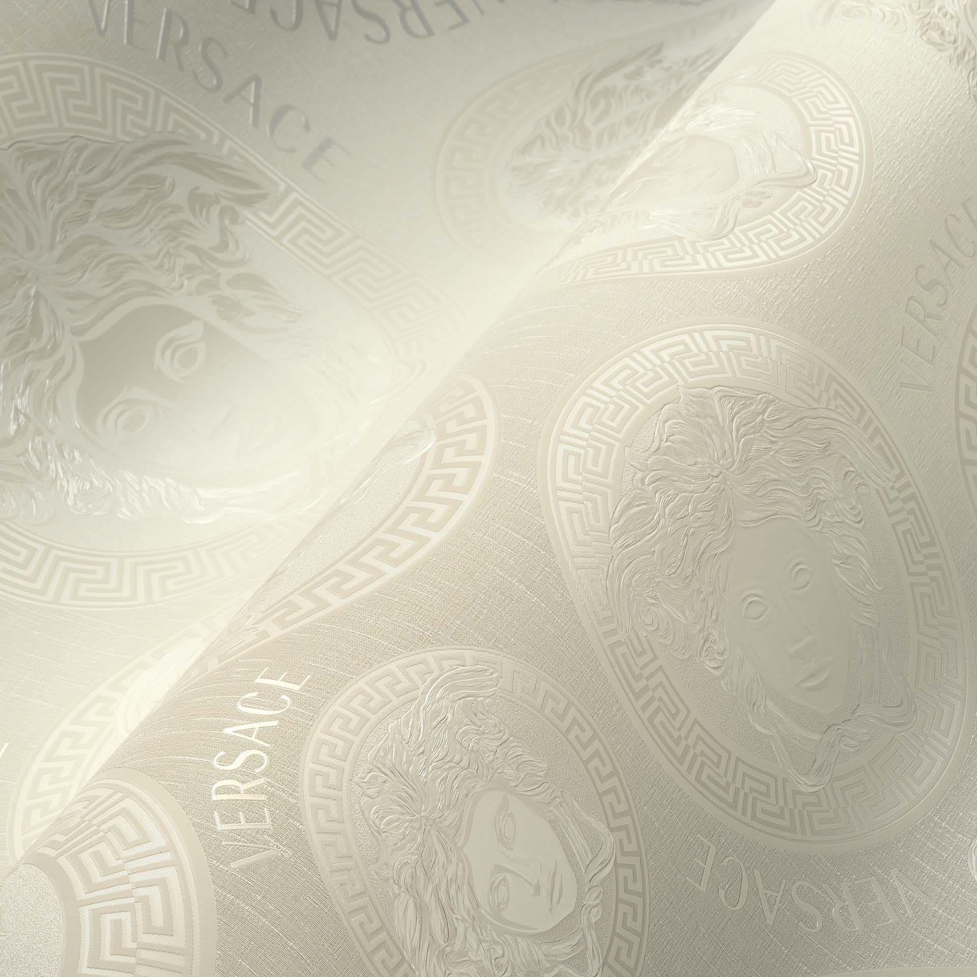 Versace Home Luxe Behang Medusa Hoofd Wit met Goudkleuren