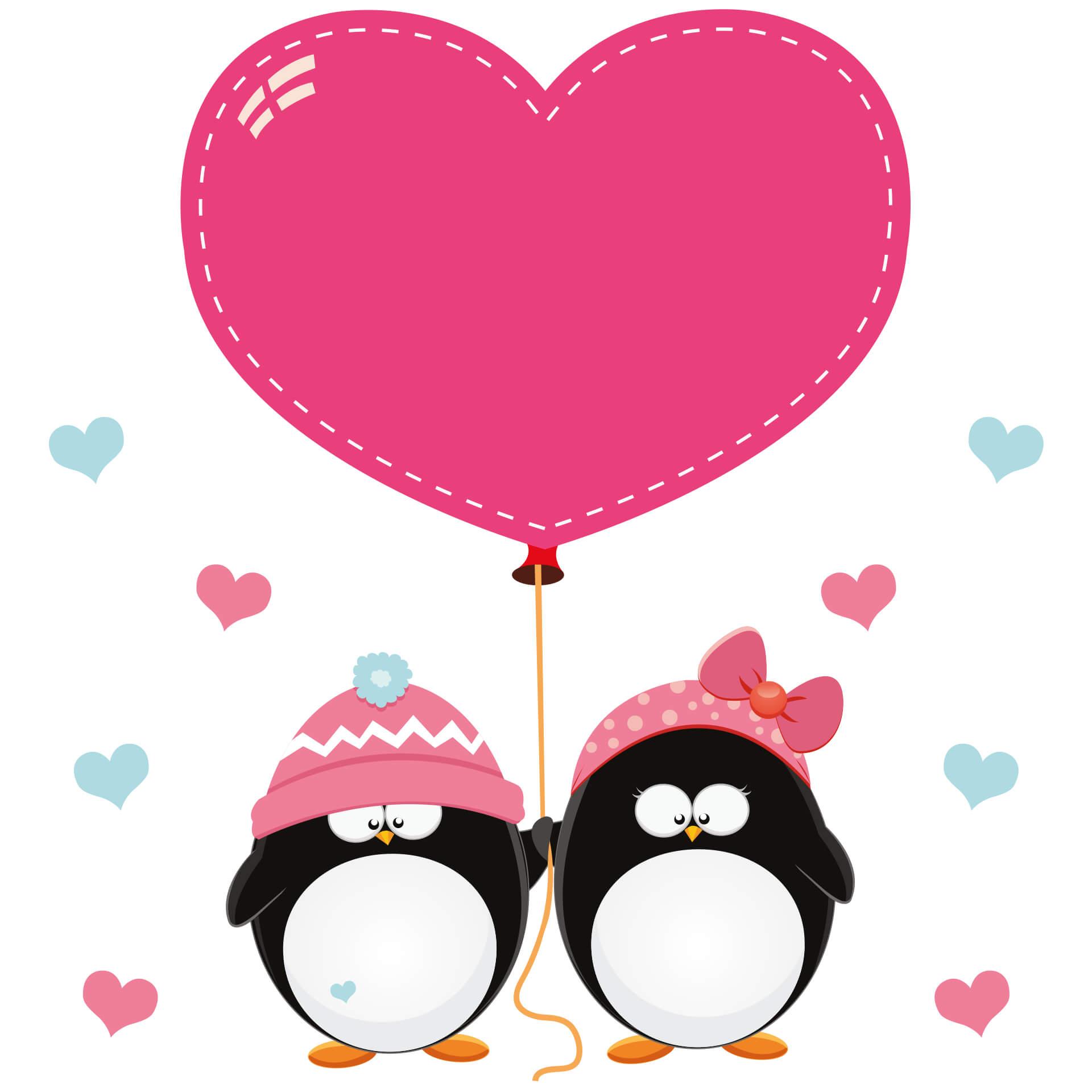 Wandtattoo Pinguinpaar mit Herzen