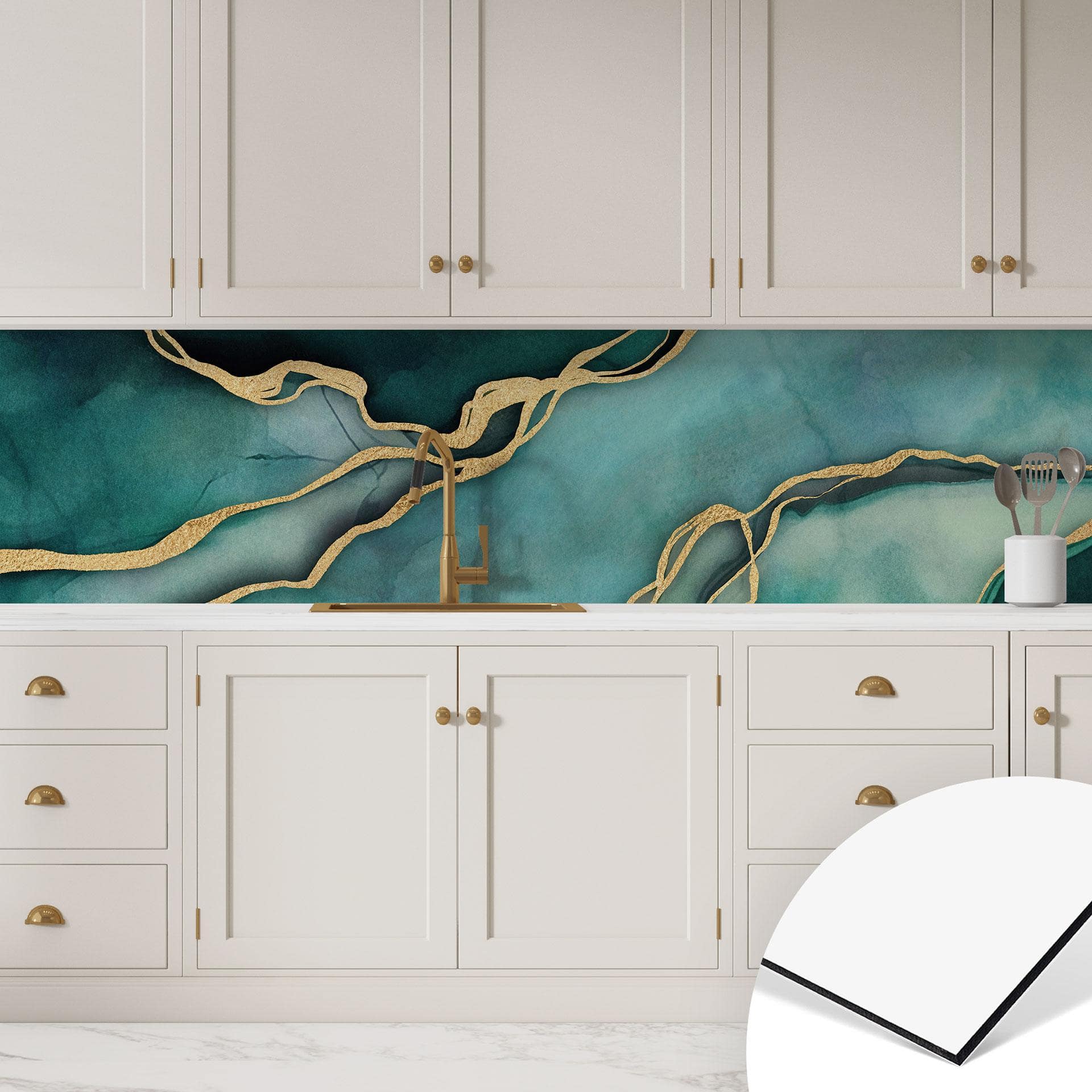 Køkken backsplash Marmor i guld-grønt - Haase