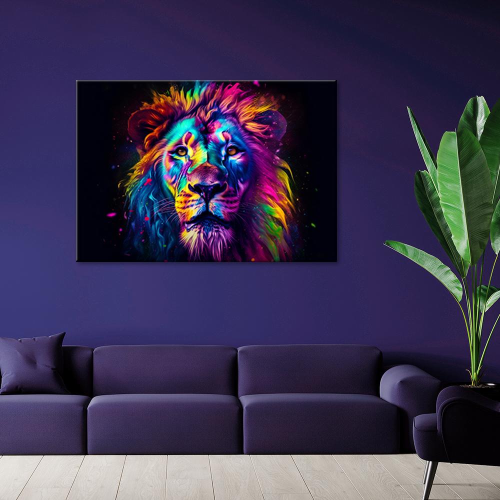 Canvas print neon farve portræt løve Ai