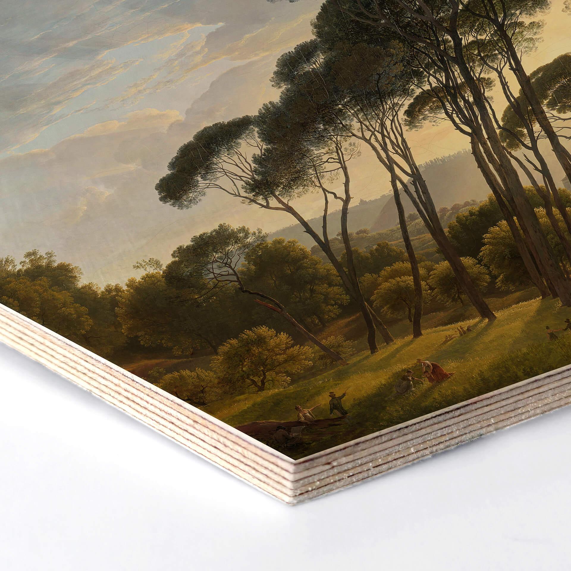 Hexagon - Holz Birke-Furnier Voogd - Italienische Landschaft mit Schirmkiefern