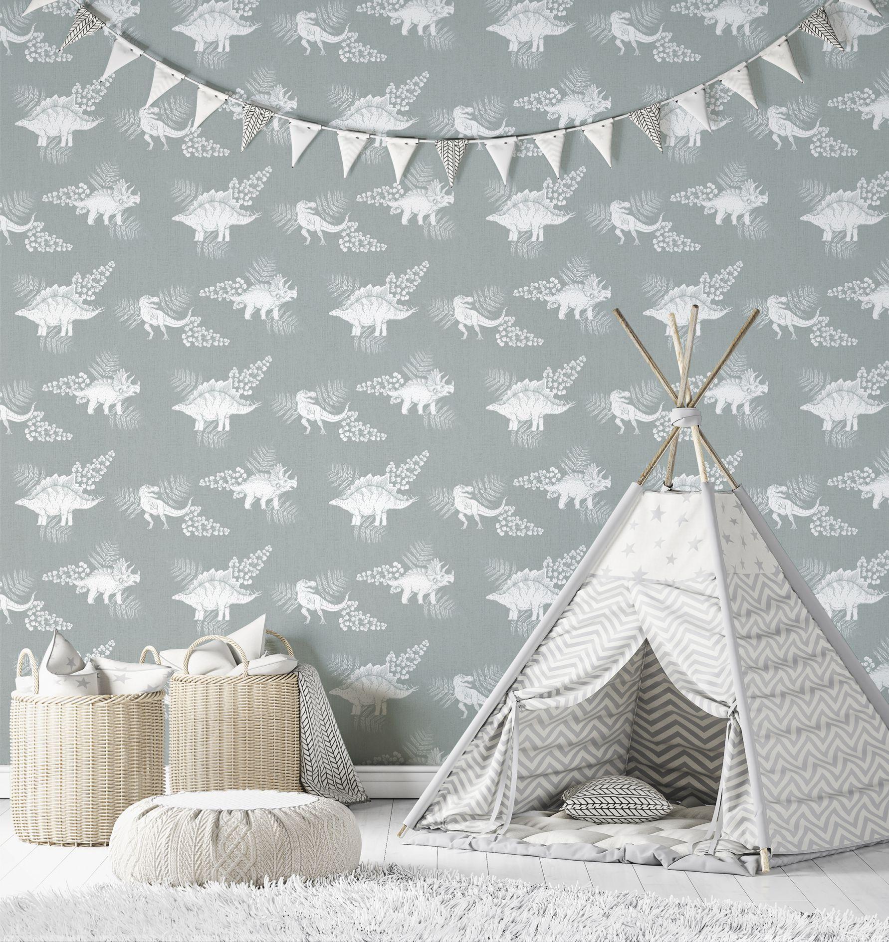 kinderbehang, vliesbehang met illustratie Kids Walls groen, wit