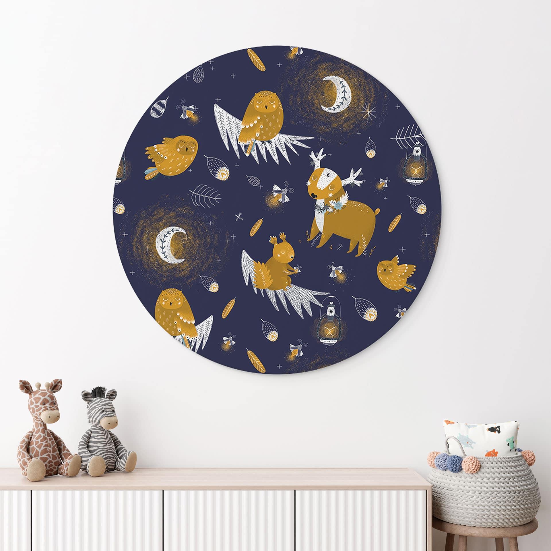 Wandbild Waldtiere in der Nacht - UN Designs - Rund - Alu-Dibond
