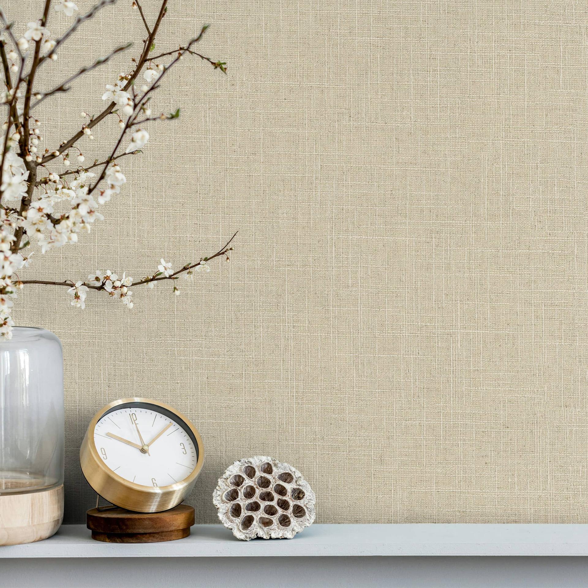 Non-woven tapet i tekstil almindelig look beige almindelig