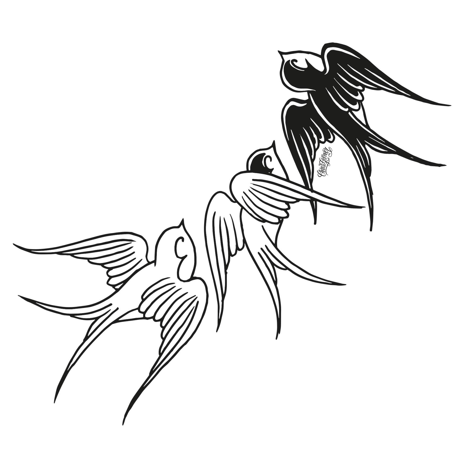 Wandtattoo Miami Ink Schwalbentrio
