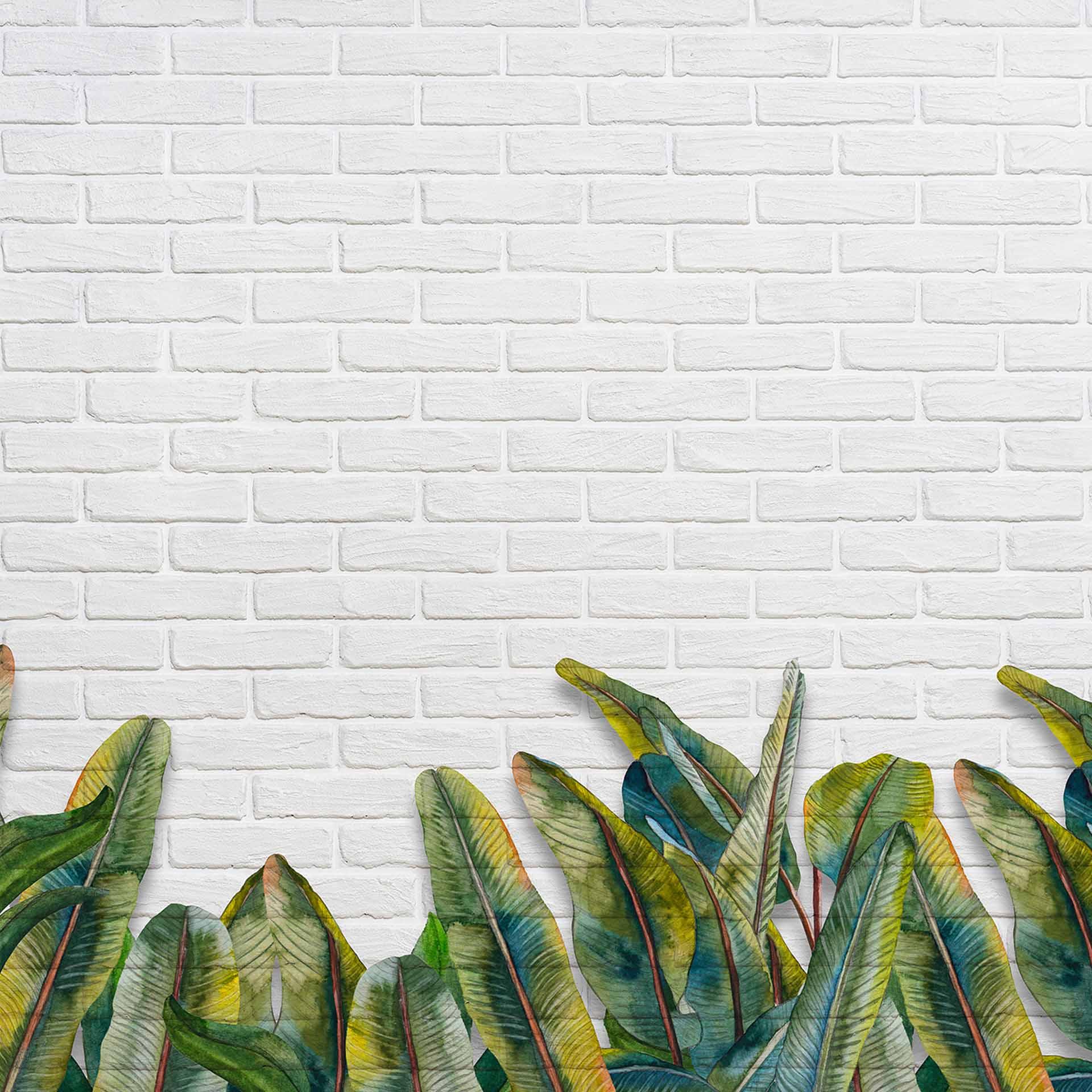 Brick WallOnLeaves behang in grijsgroen - vliesbehang Designwalls 2 - 2,55 x 3,5 m