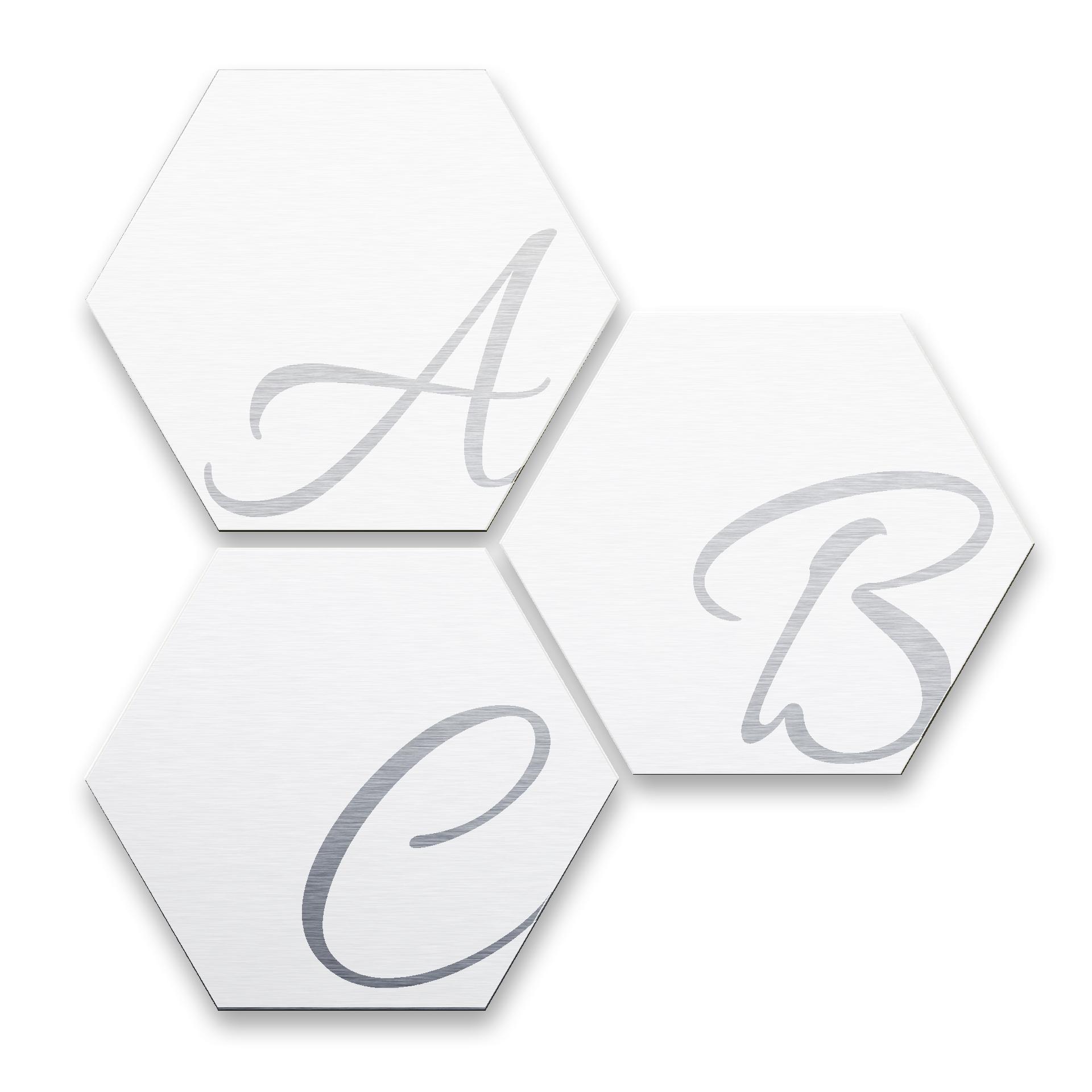 Hexagon bogstaver - Alu-dibond Sølveffekt, hvid