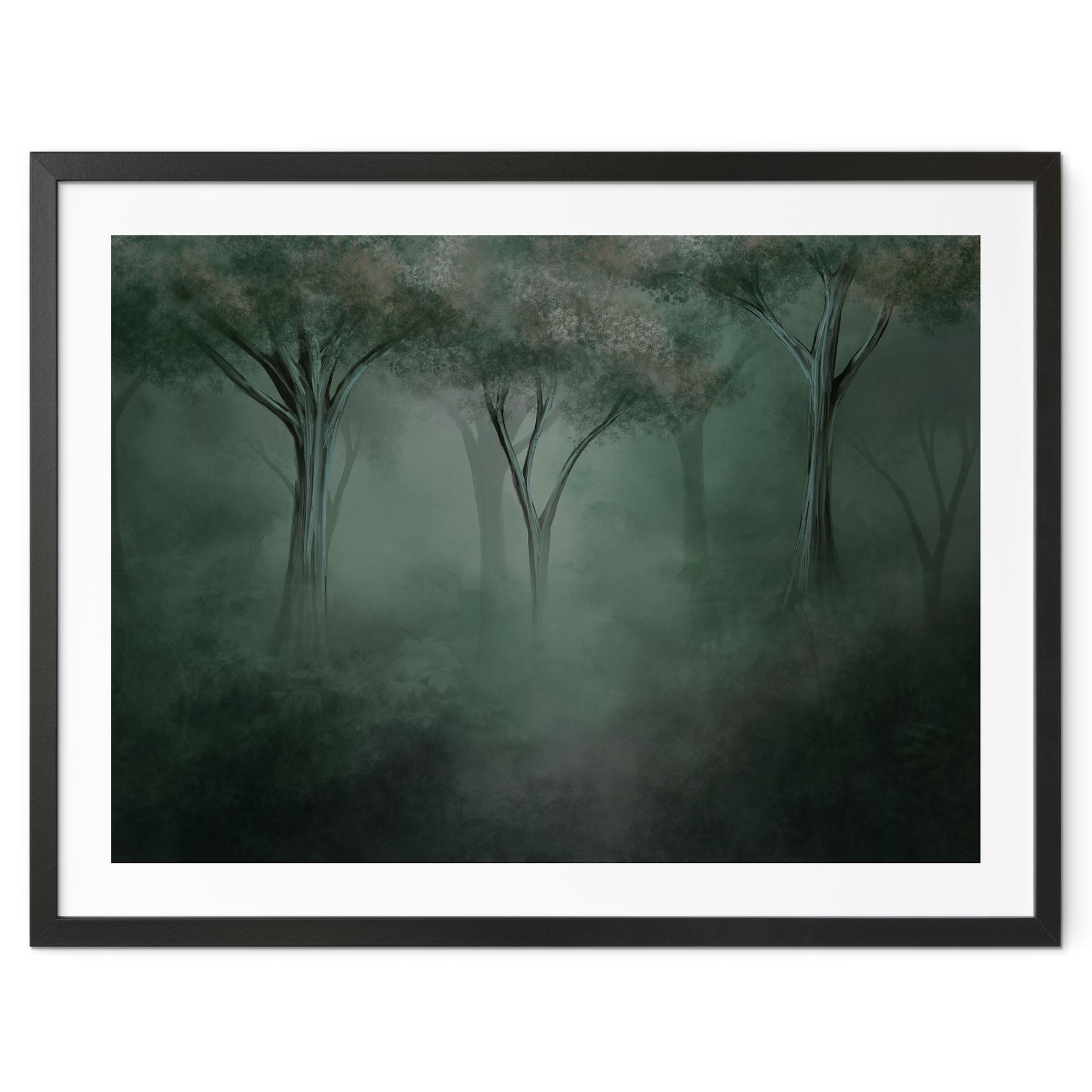 Poster Waldmagie im Morgennebel Grün - Ms Tiff