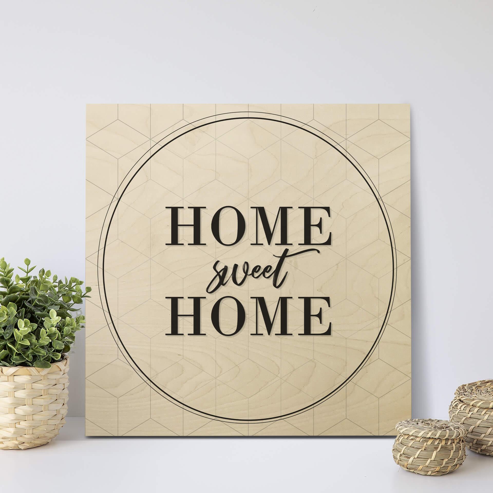 Billede af træ Home sweet Home - firkantet