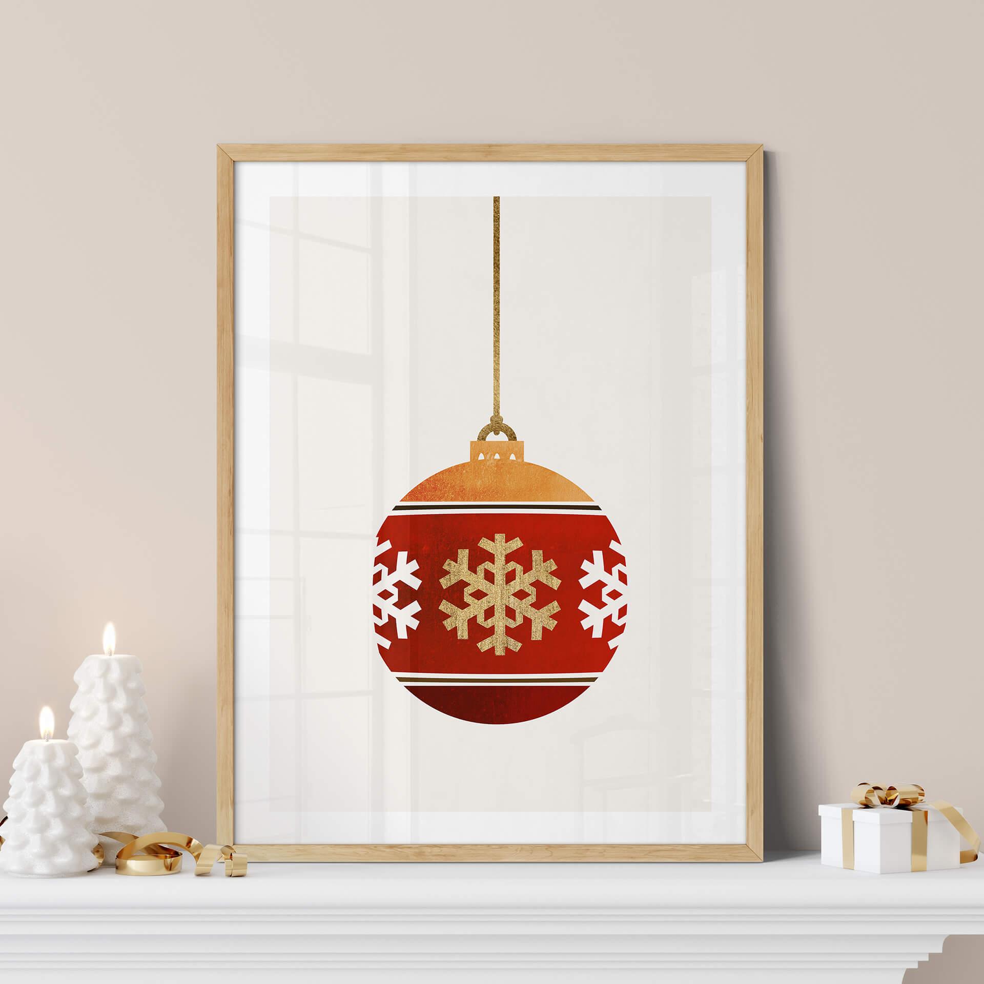 Poster Kubistika - Kerstbal met Sneeuwvlokken - Kerstposter