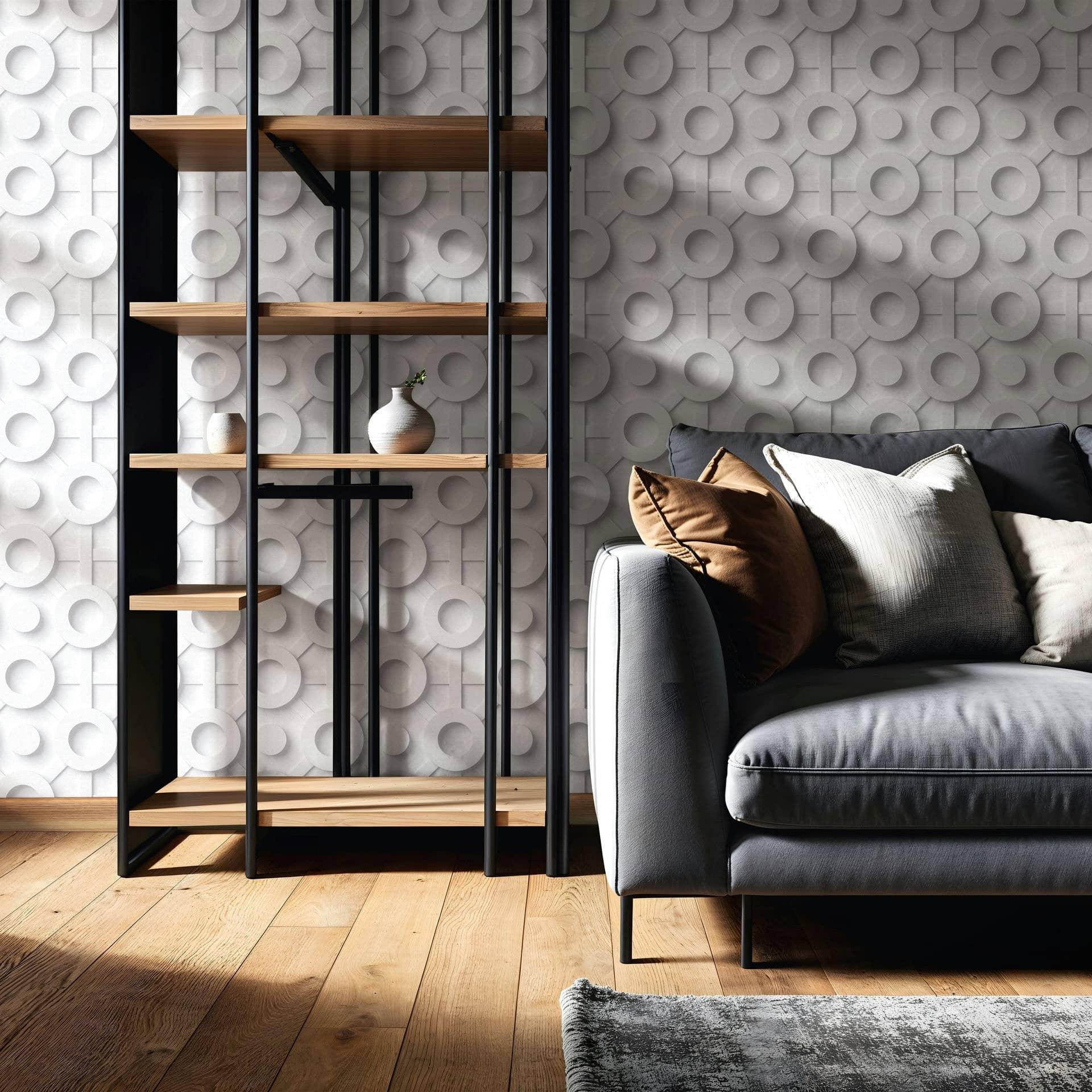 Ikke-vævet tapet grafisk 3D-look moderne, cirkler matte i grå