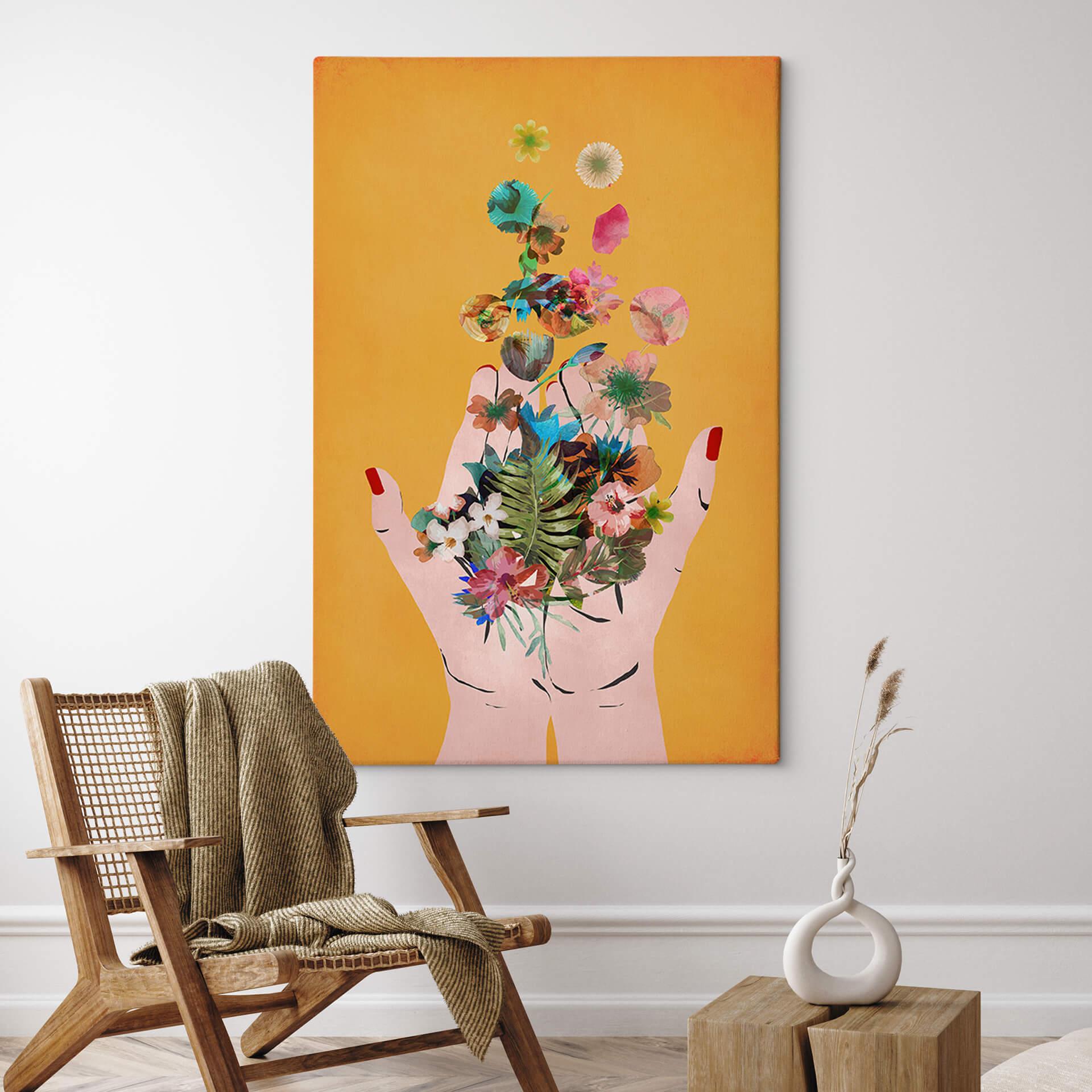 Lærredsprint - Treechild - Colorful flowers in Frida's hands