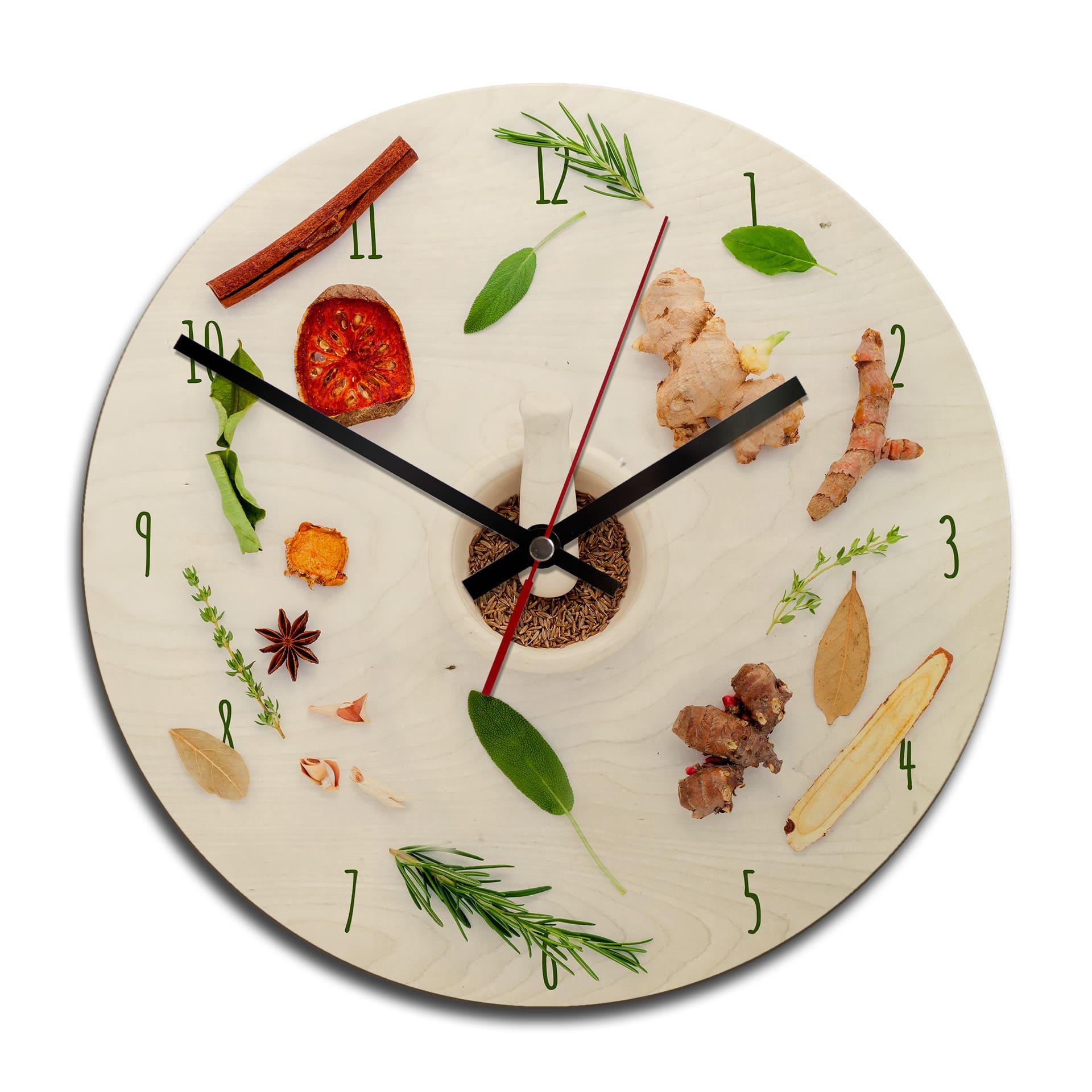 Horloge murale en bois - Herbes arômatiques