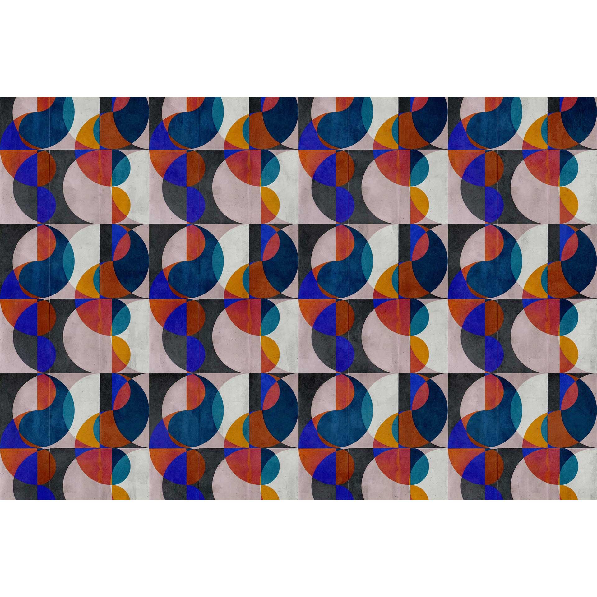 Retro geometrisch behang in blauw en oranje - stijlvol vliesbehang
