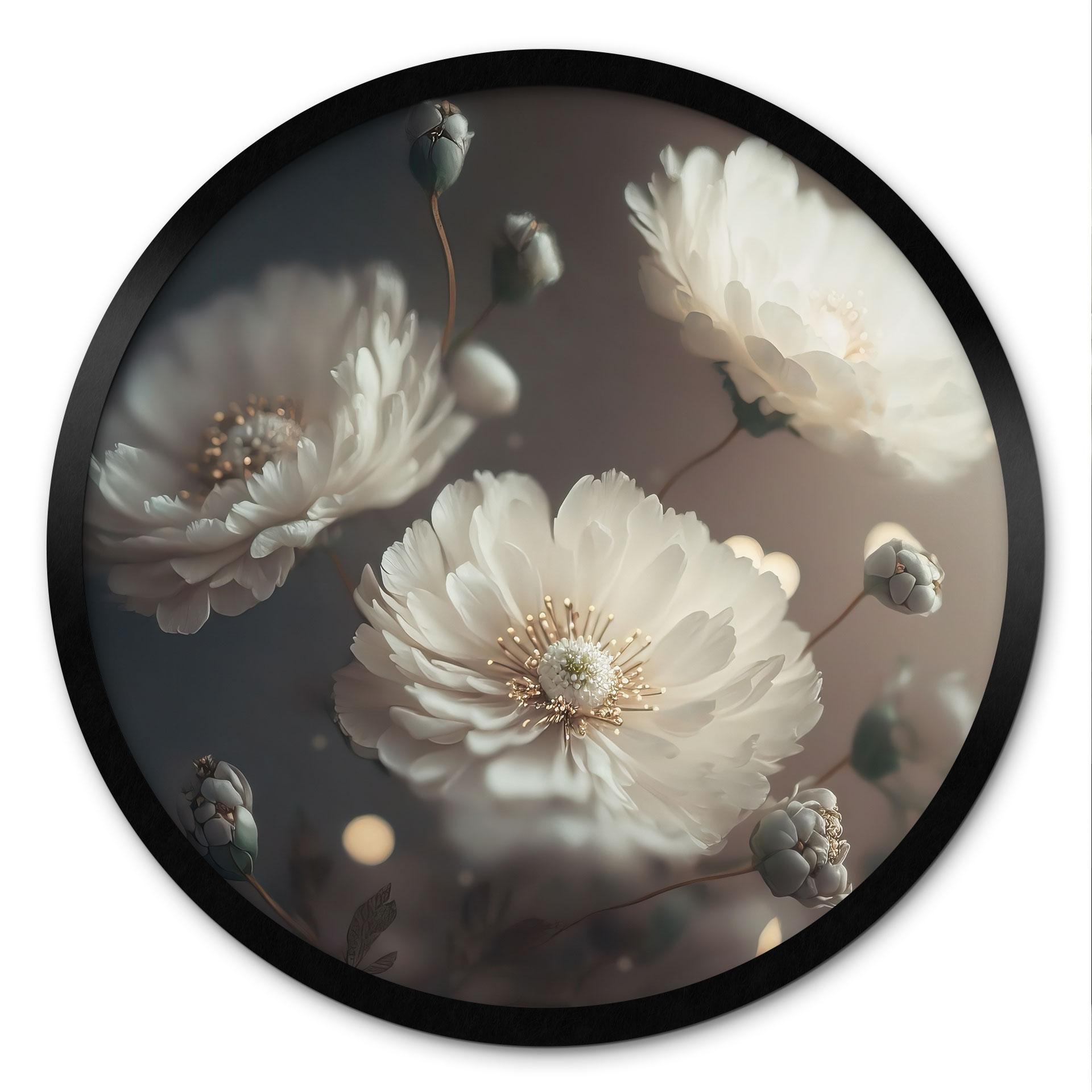 Plakat Hvide blomster med guldstøv - Treechild - Rund