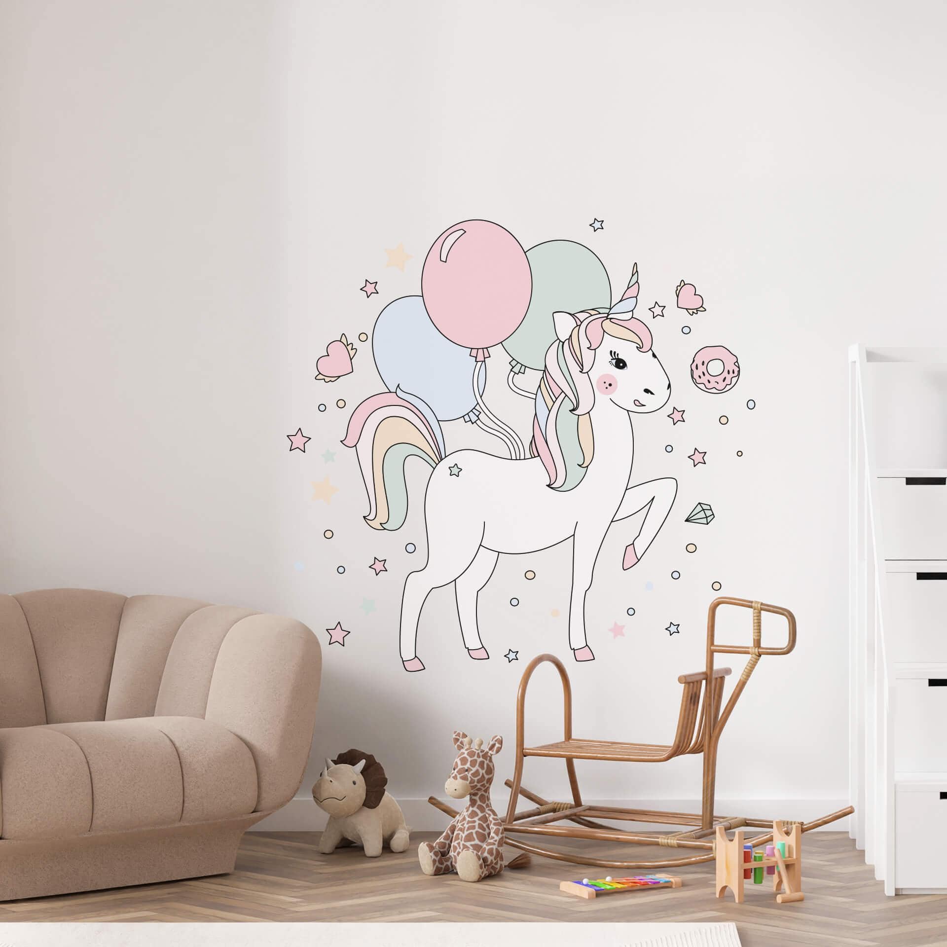 Sticker mural Kvilis - Illustration Licorne aux ballons