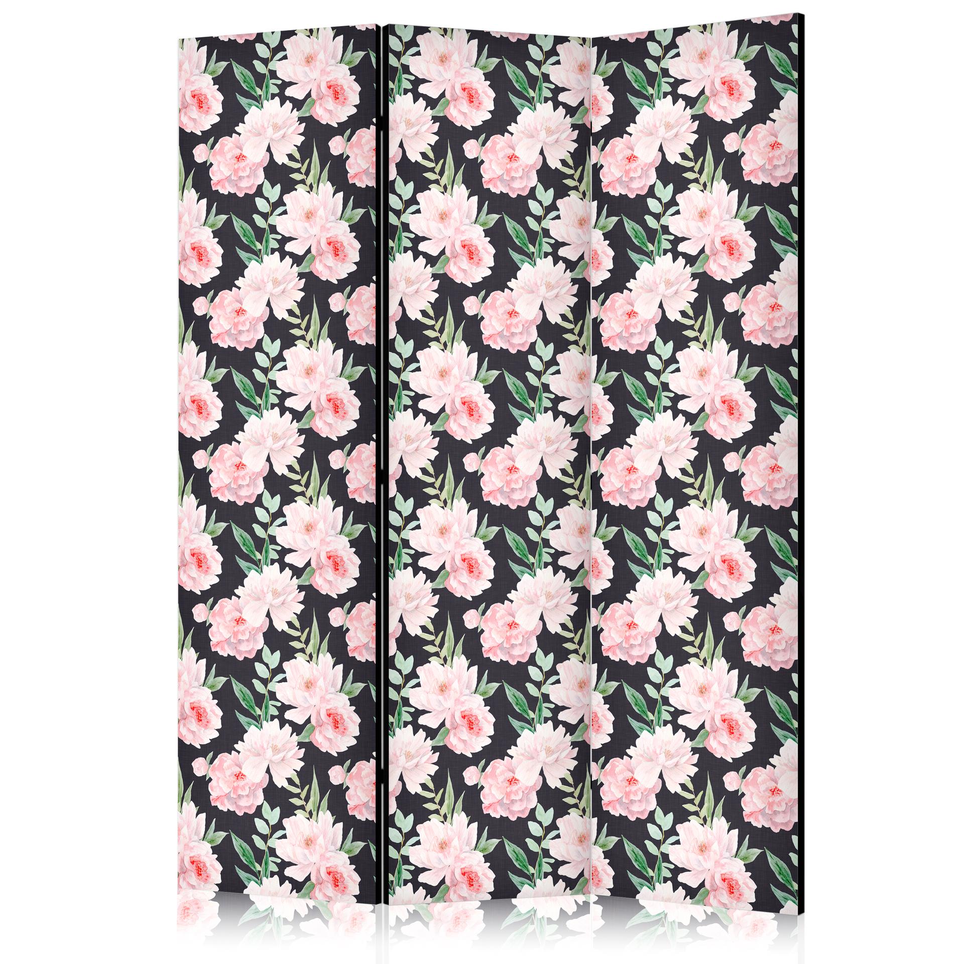 Paravent, Raumteiler freistehend, Trennwand - Peonies - Pink Floral Graphite